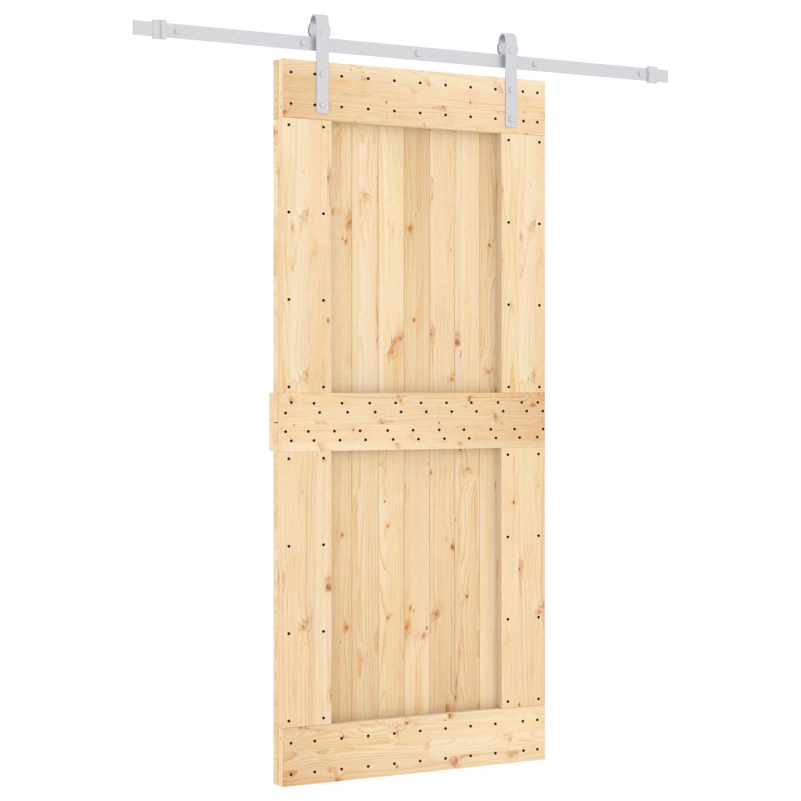 Sliding Door Natural and White 90 x 210 cm Solid Pine Wood