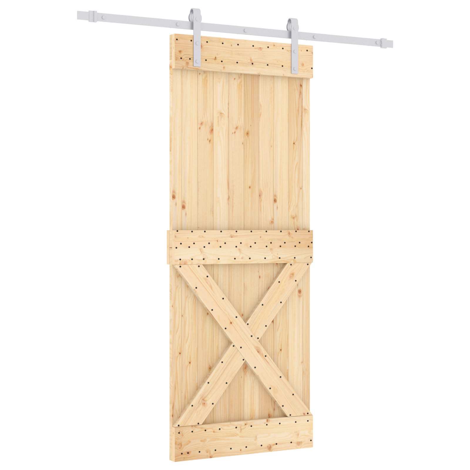 Sliding Door Natural and White 80 x 210 cm Solid Pine Wood