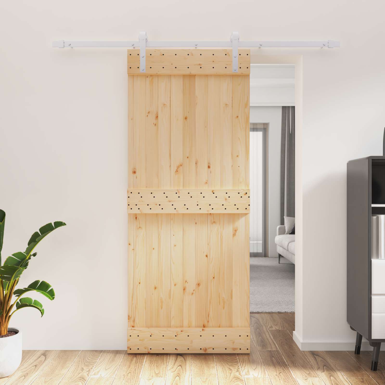 Sliding Door Natural and White 85 x 210 cm Solid Pine Wood