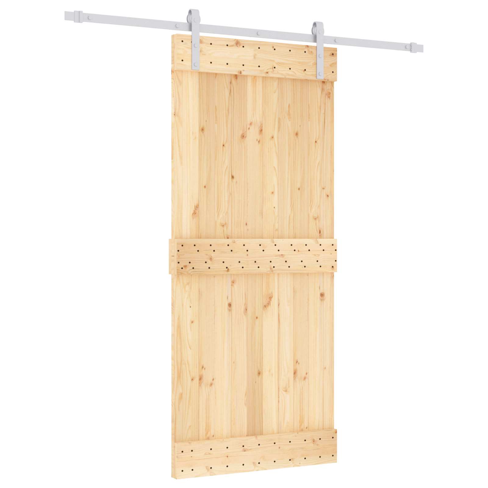 Sliding Door Natural and White 90 x 210 cm Solid Pine Wood