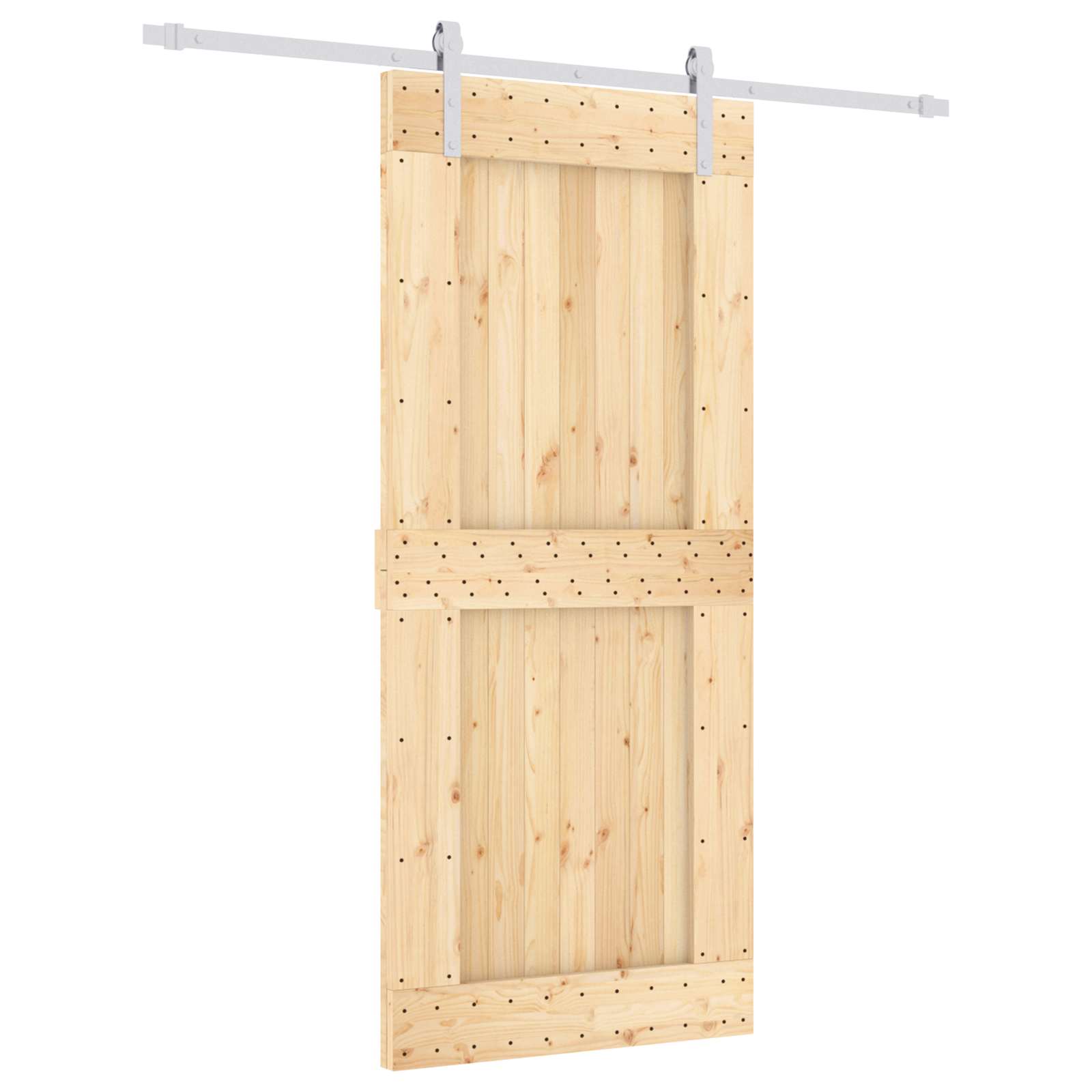 Sliding Door Natural and White 90 x 210 cm Solid Pine Wood