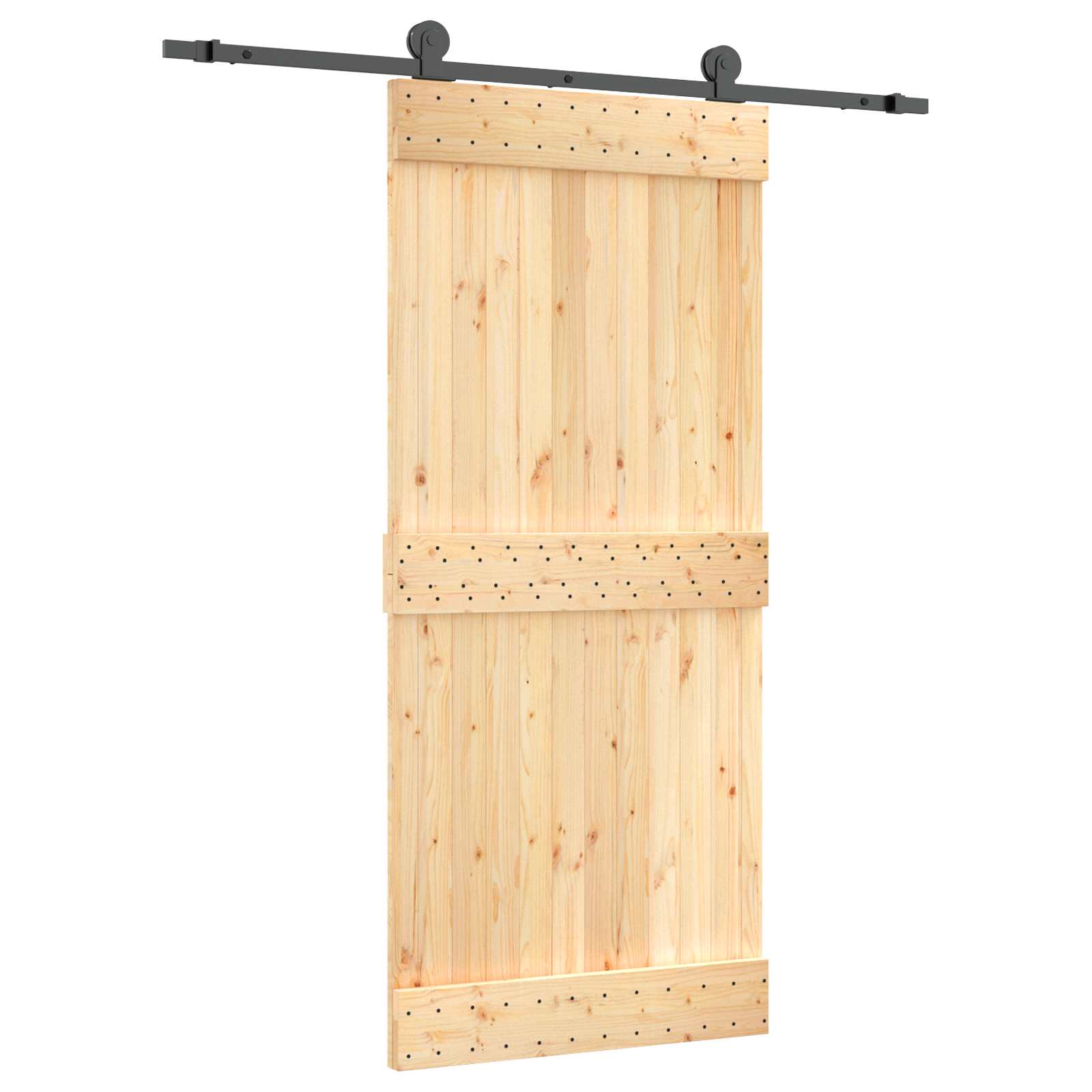 Sliding Door Natural and Black 90 x 210 cm Solid Pine Wood