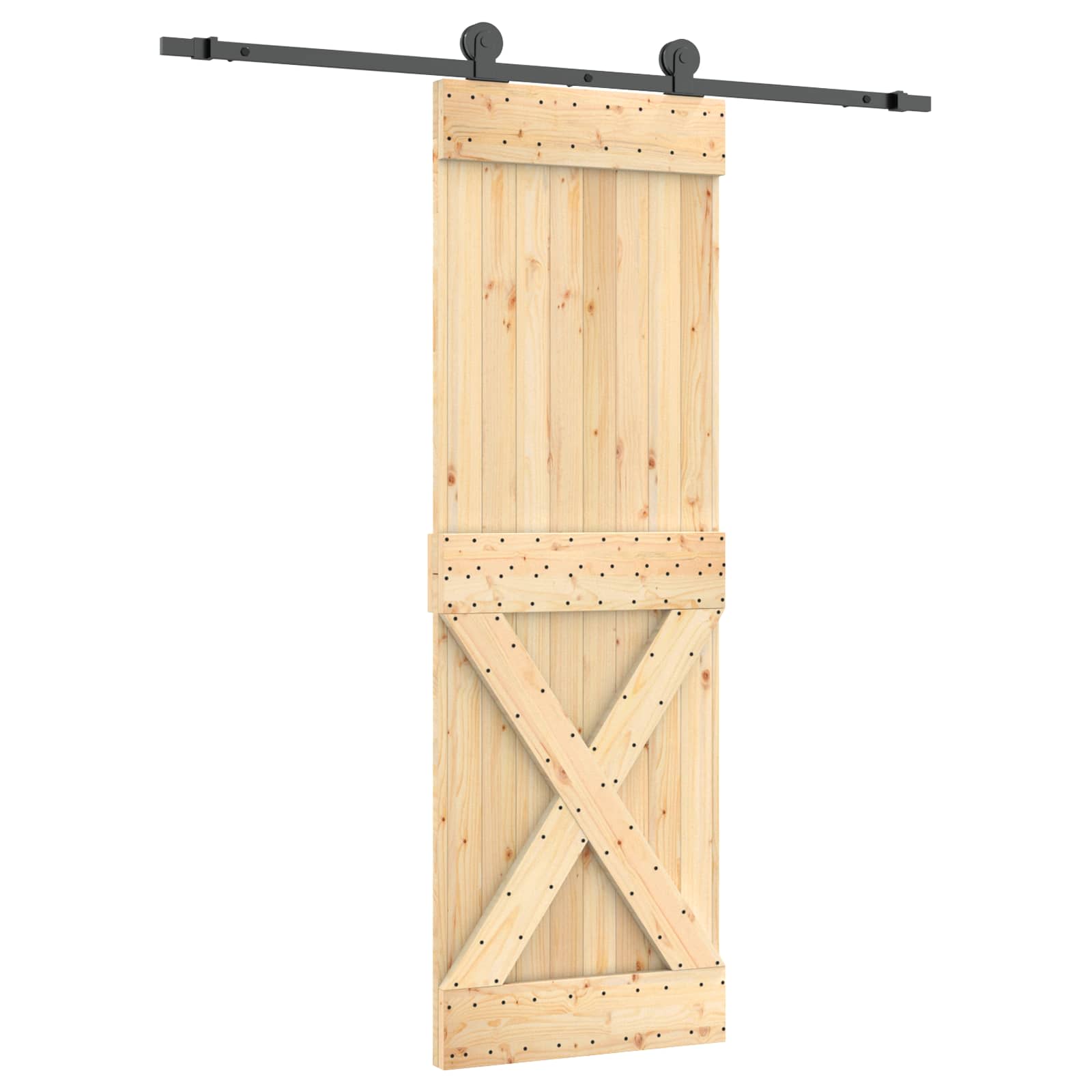 Sliding Door Natural and Black 70 x 210 cm Solid Pine Wood