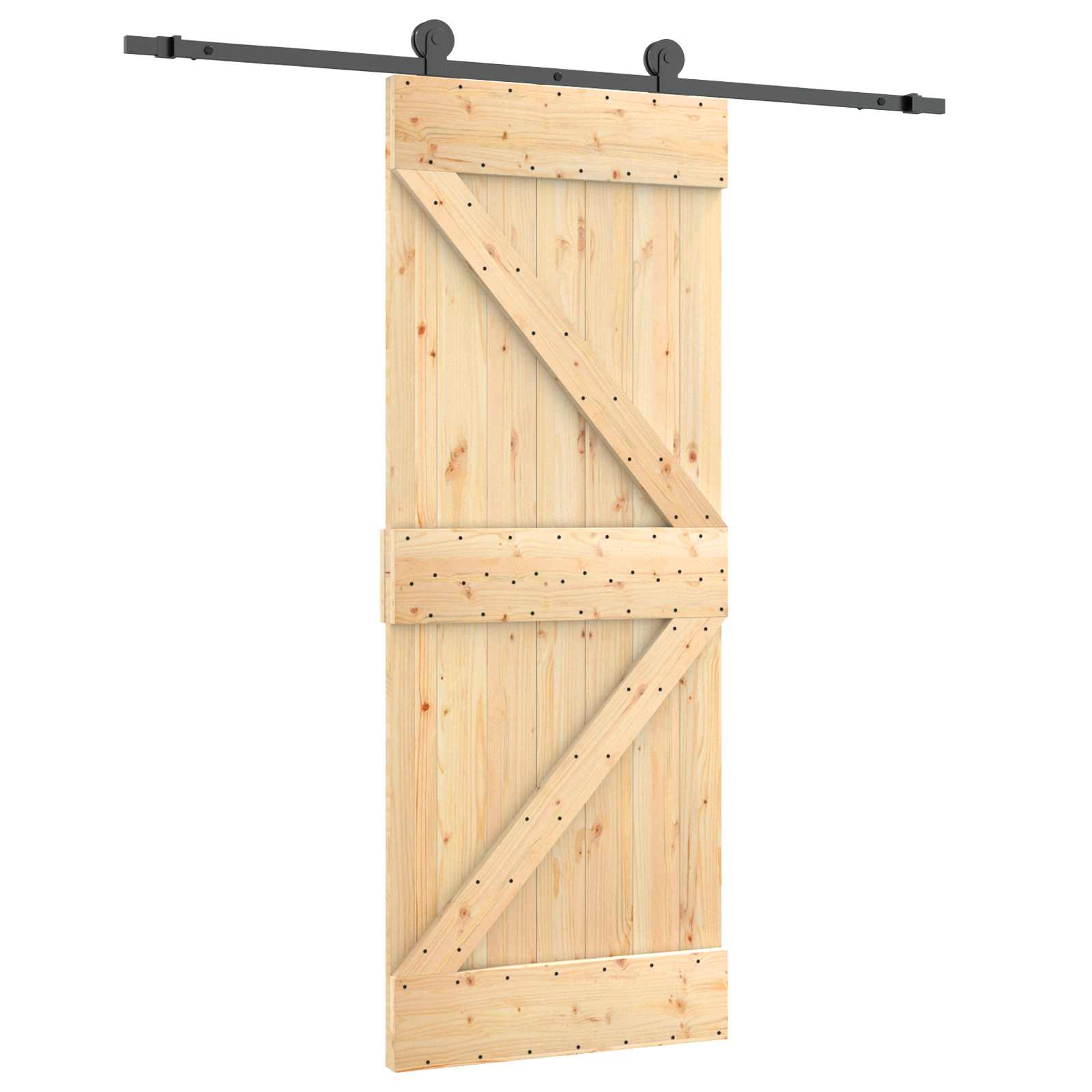 Sliding Door Natural and Black 70 x 210 cm Solid Pine Wood