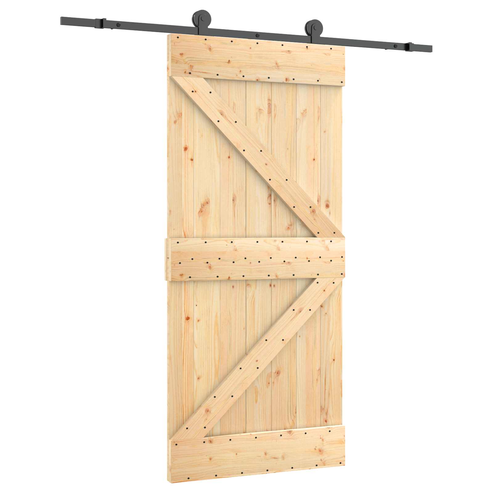 Sliding Door Natural and Black 95 x 210 cm Solid Pine Wood