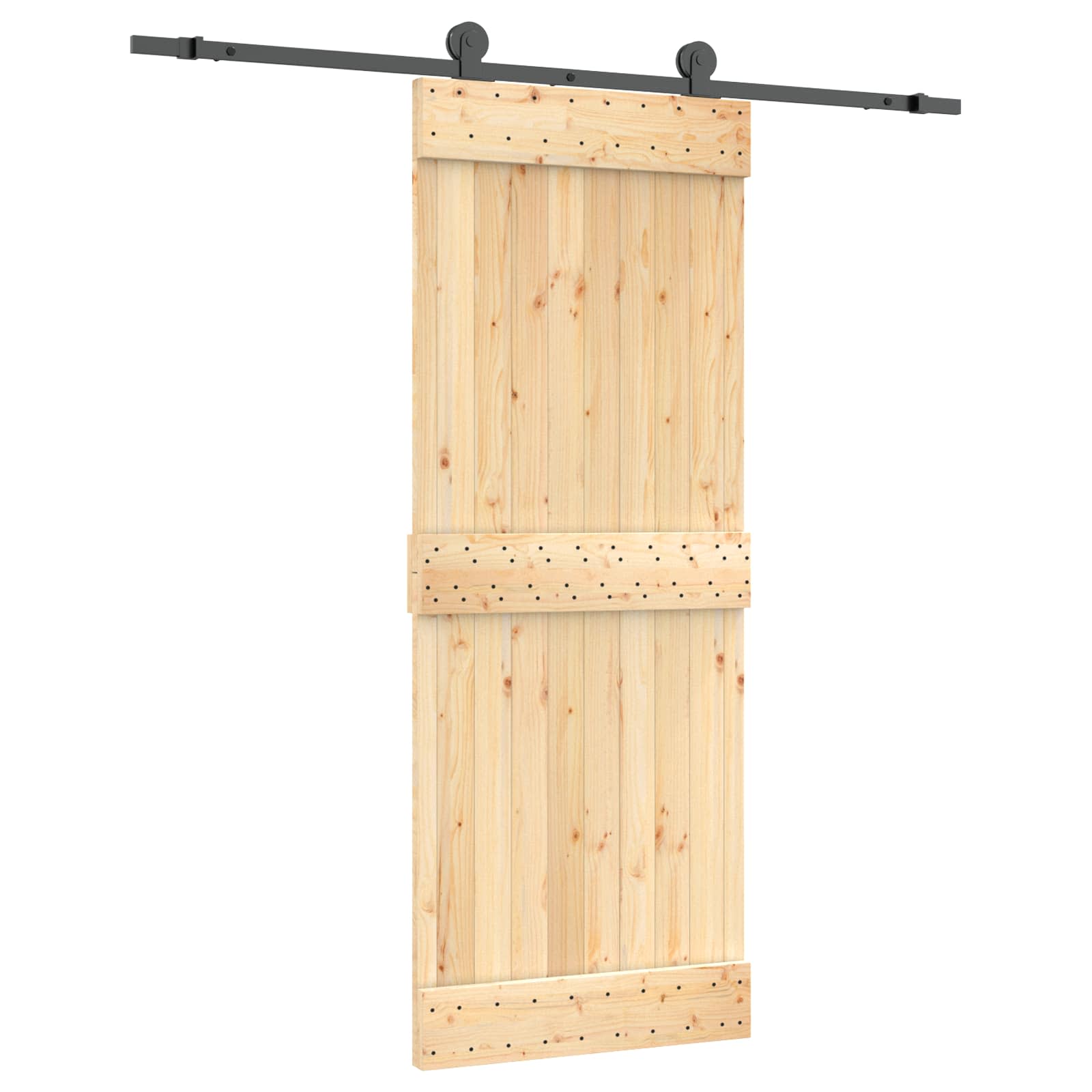 Sliding Door Natural and Black 80 x 210 cm Solid Pine Wood