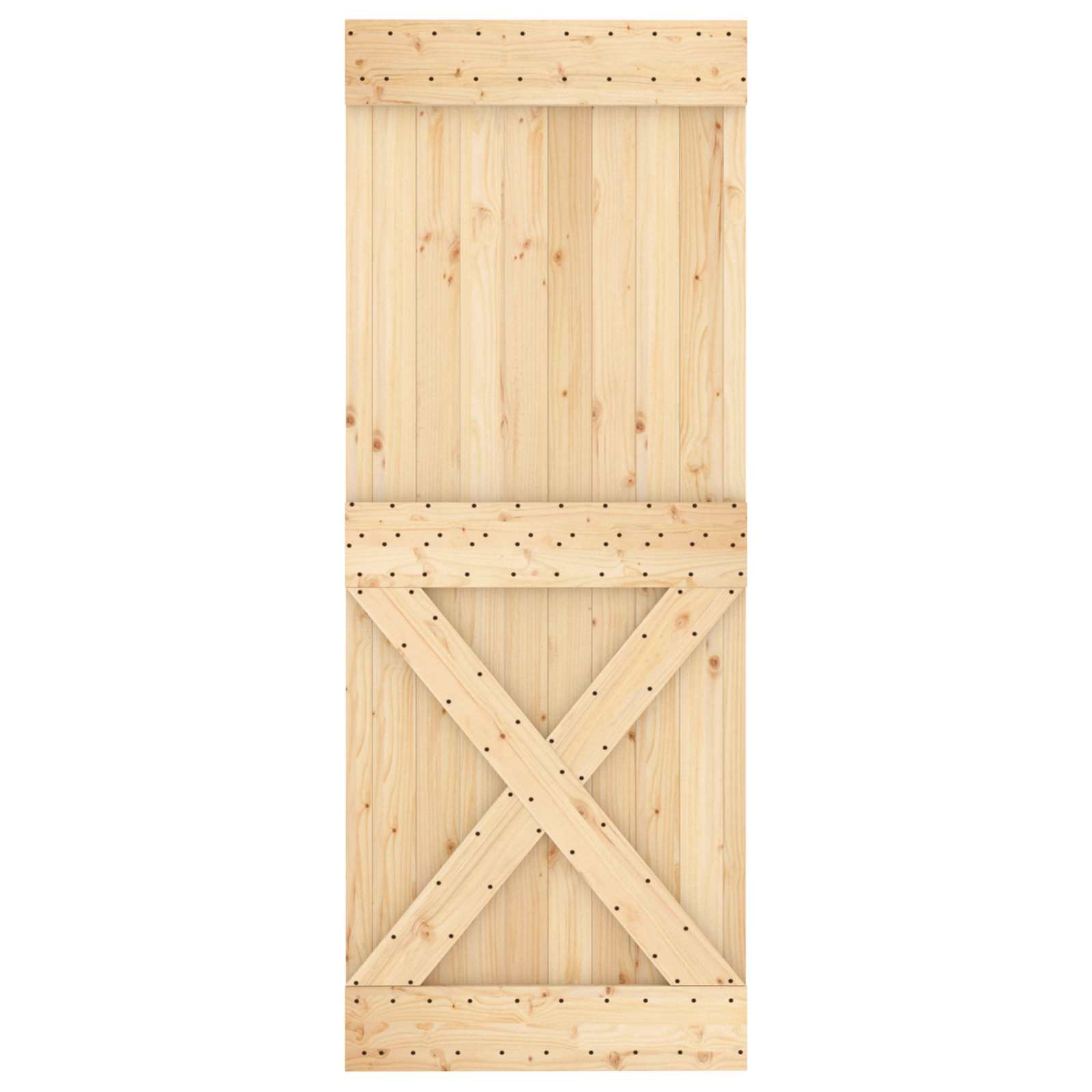 Sliding Door Natural and Black 80 x 210 cm Solid Pine Wood