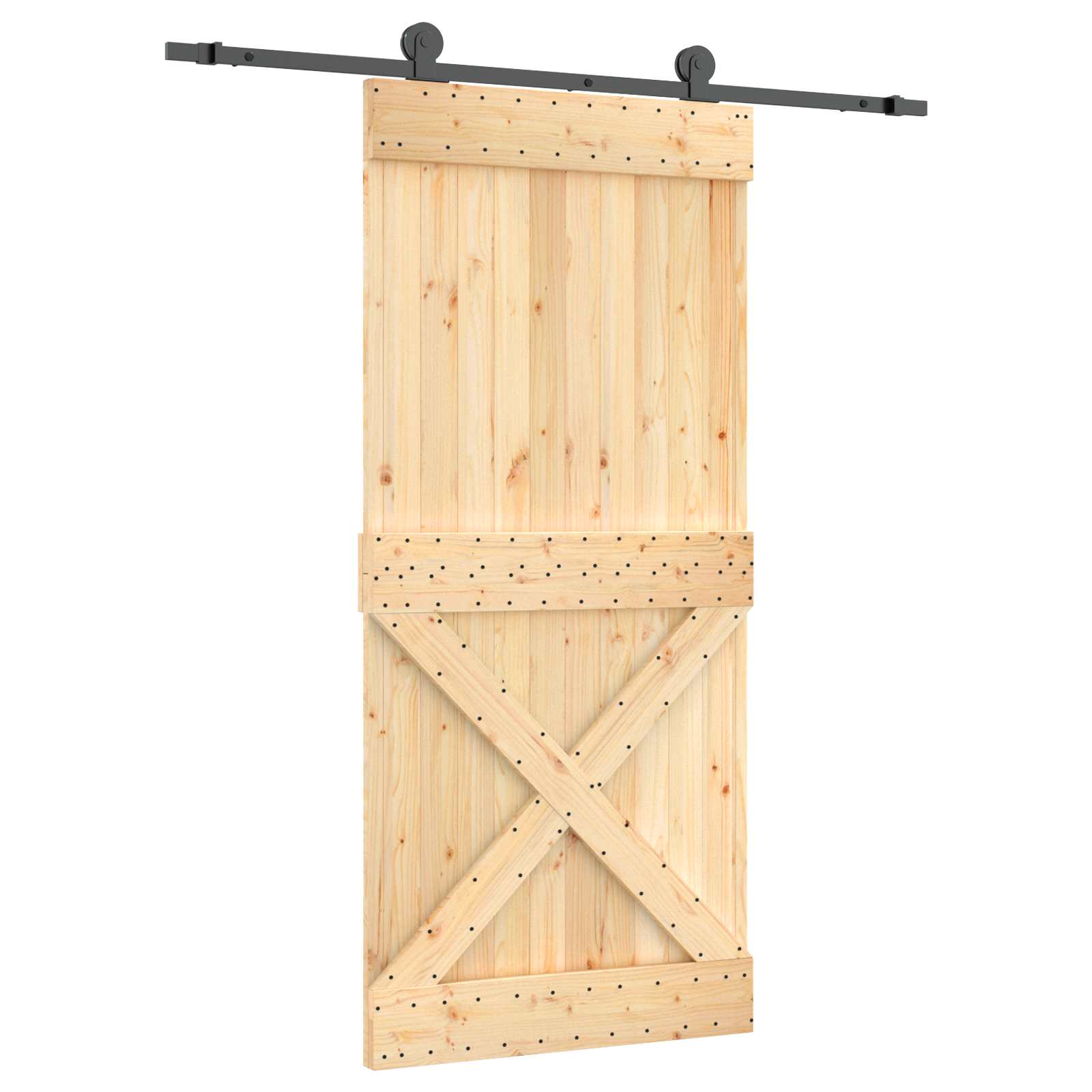 Sliding Door Natural and Black 95 x 210 cm Solid Pine Wood