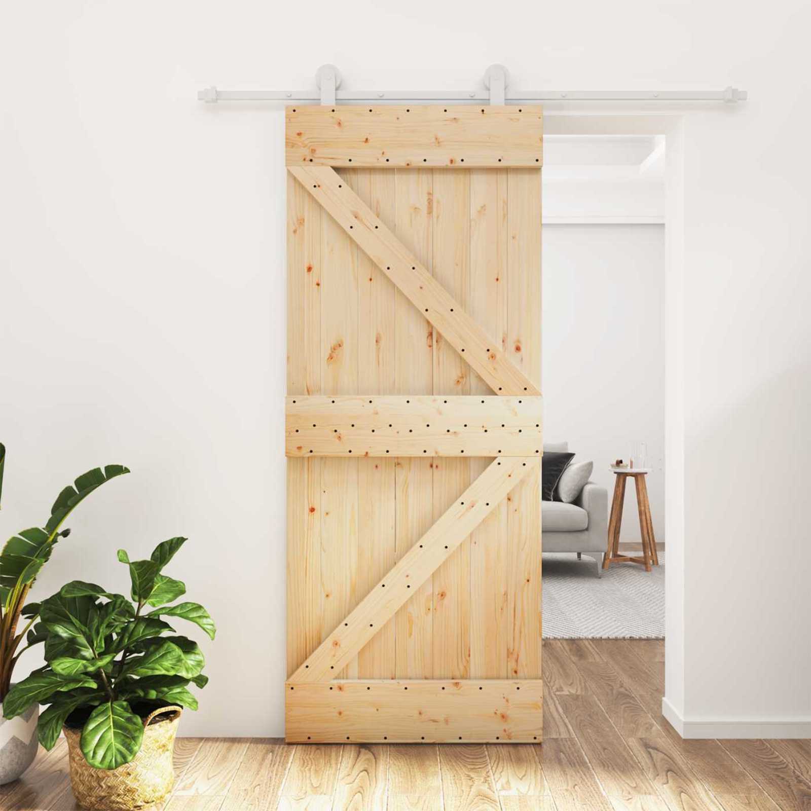 Sliding Door Natural and White 85 x 210 cm Solid Pine Wood