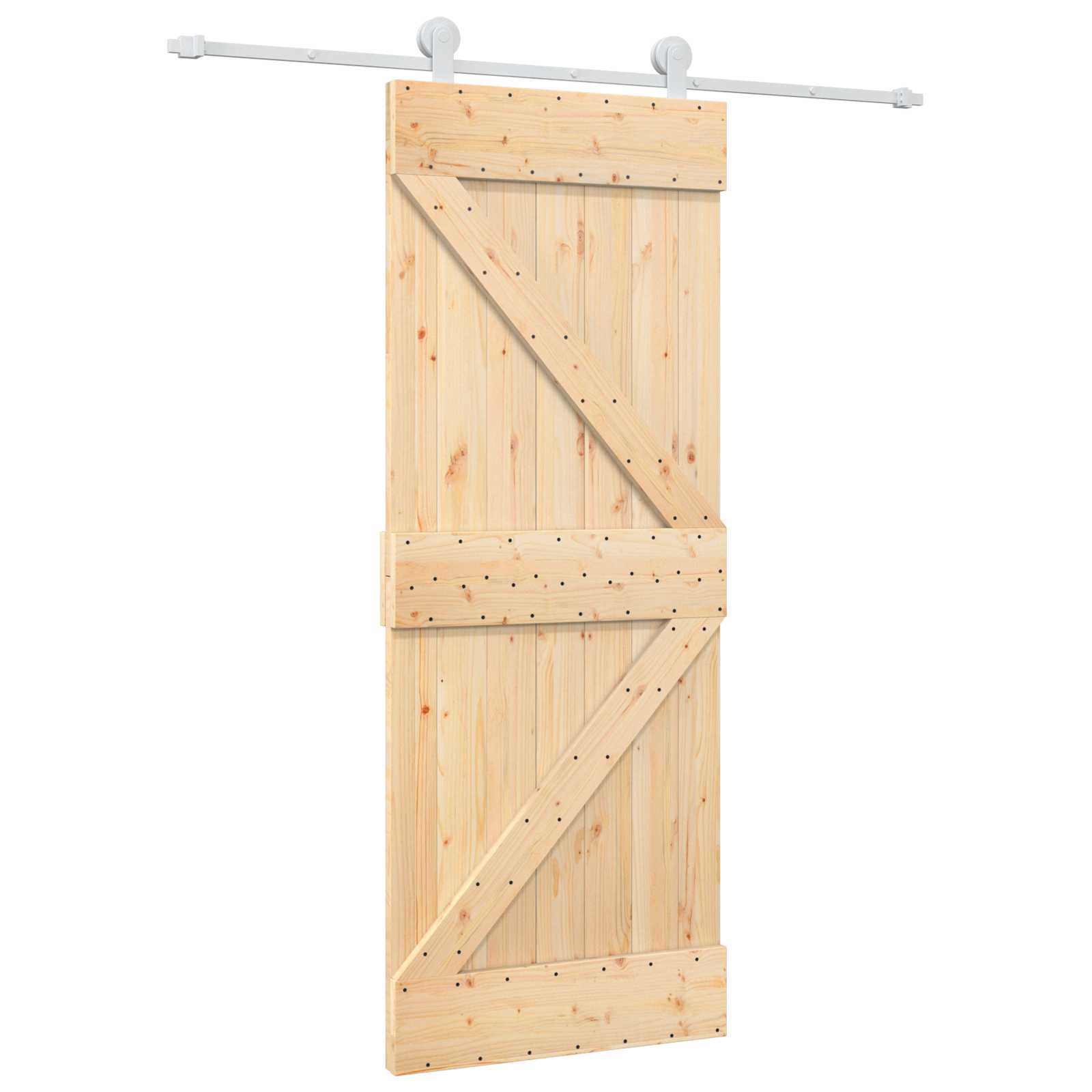 Sliding Door Natural and White 80 x 210 cm Solid Pine Wood