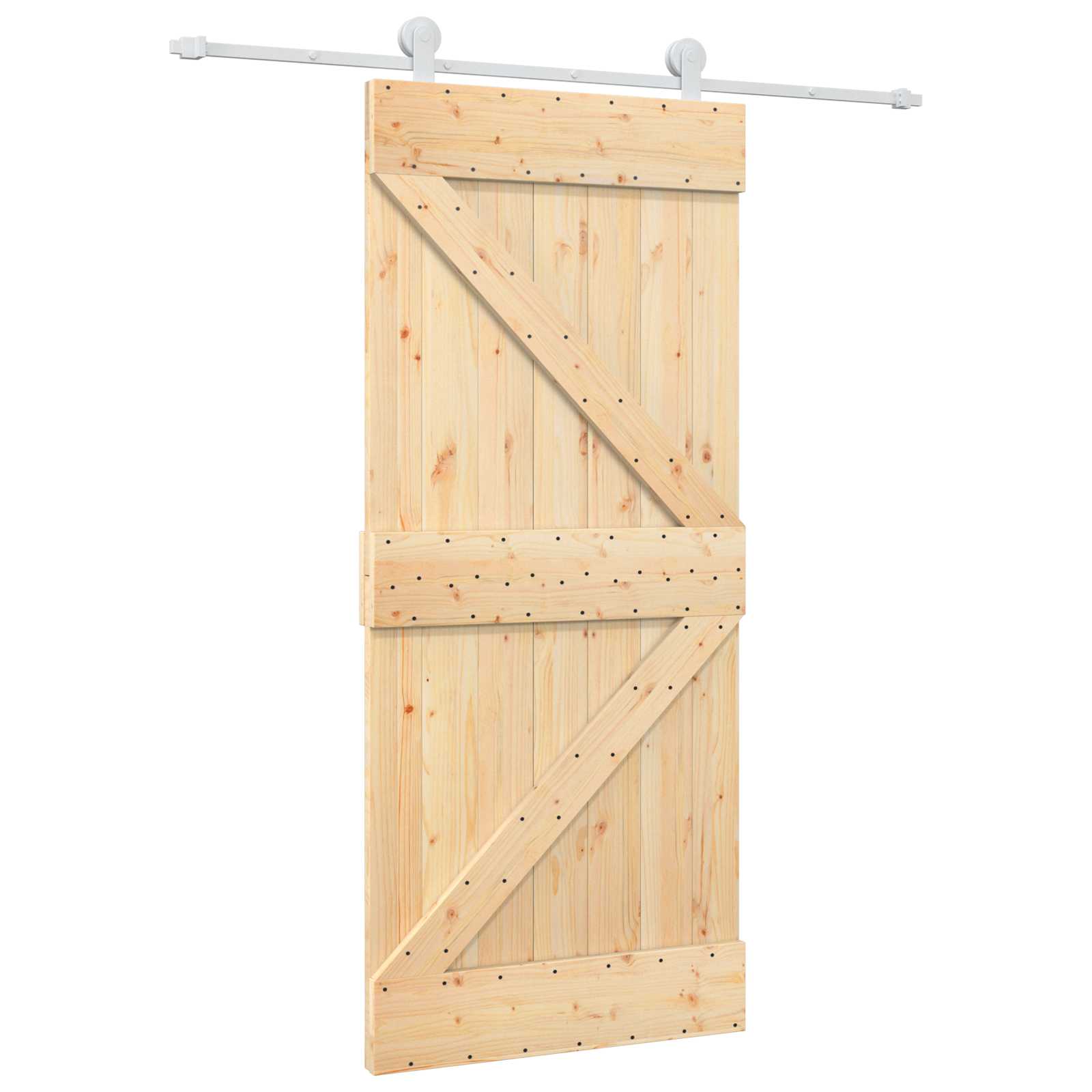 Sliding Door Natural and White 90 x 210 cm Solid Pine Wood
