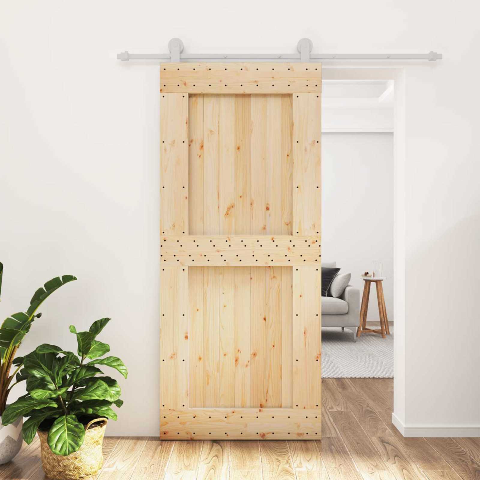 Sliding Door Natural and White 90 x 210 cm Solid Pine Wood