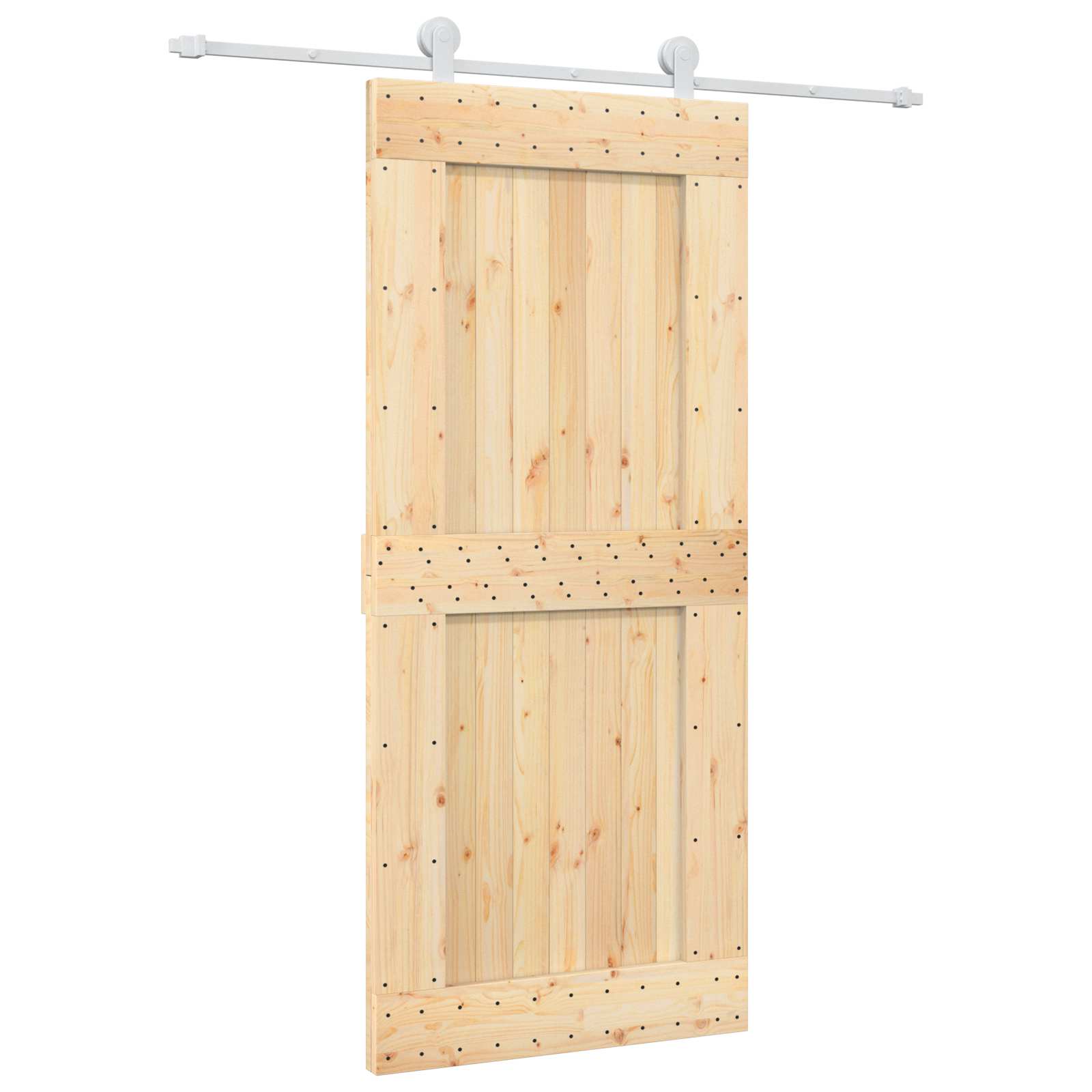 Sliding Door Natural and White 90 x 210 cm Solid Pine Wood