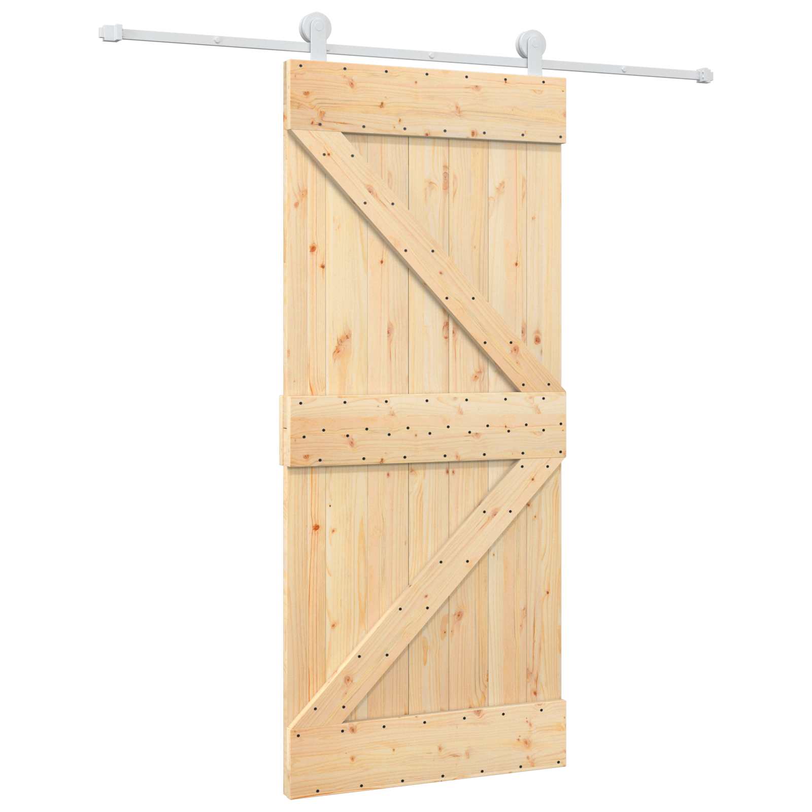 Sliding Door Natural and White 90 x 210 cm Solid Pine Wood