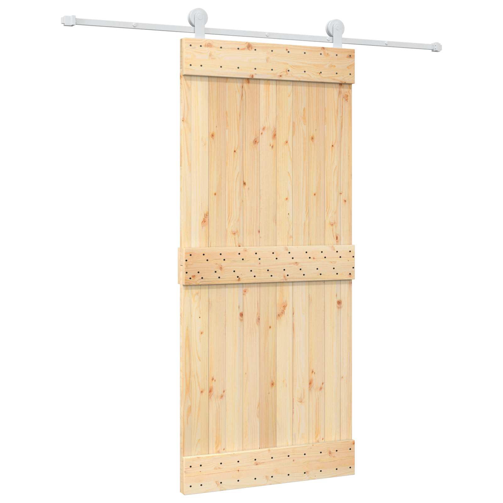 Sliding Door Natural and White 90 x 210 cm Solid Pine Wood