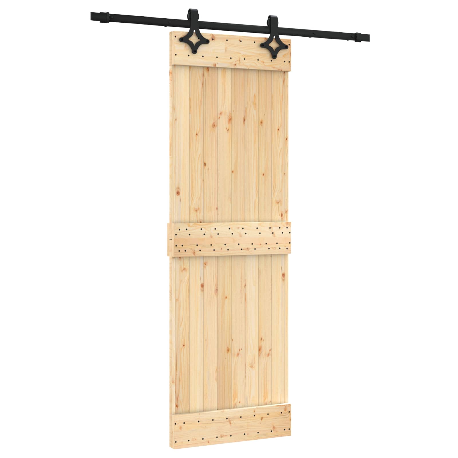 Sliding Door Natural and Black 70 x 210 cm Solid Pine Wood