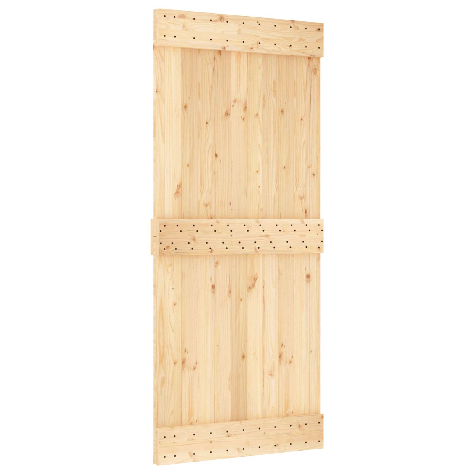 Sliding Door Natural and Black 90 x 210 cm Solid Pine Wood