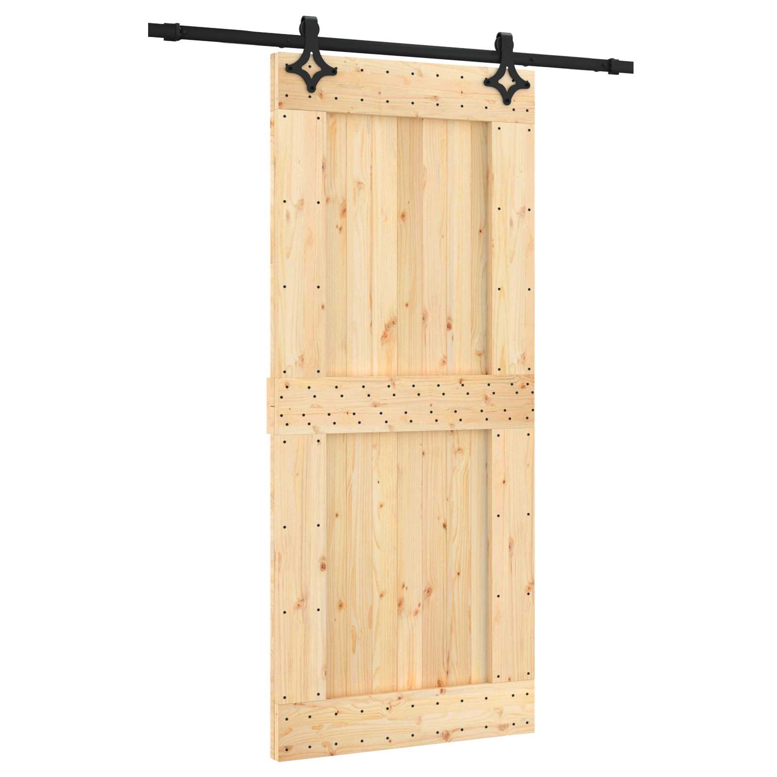 Sliding Door Natural and Black Solid Pine Wood (Untreated)