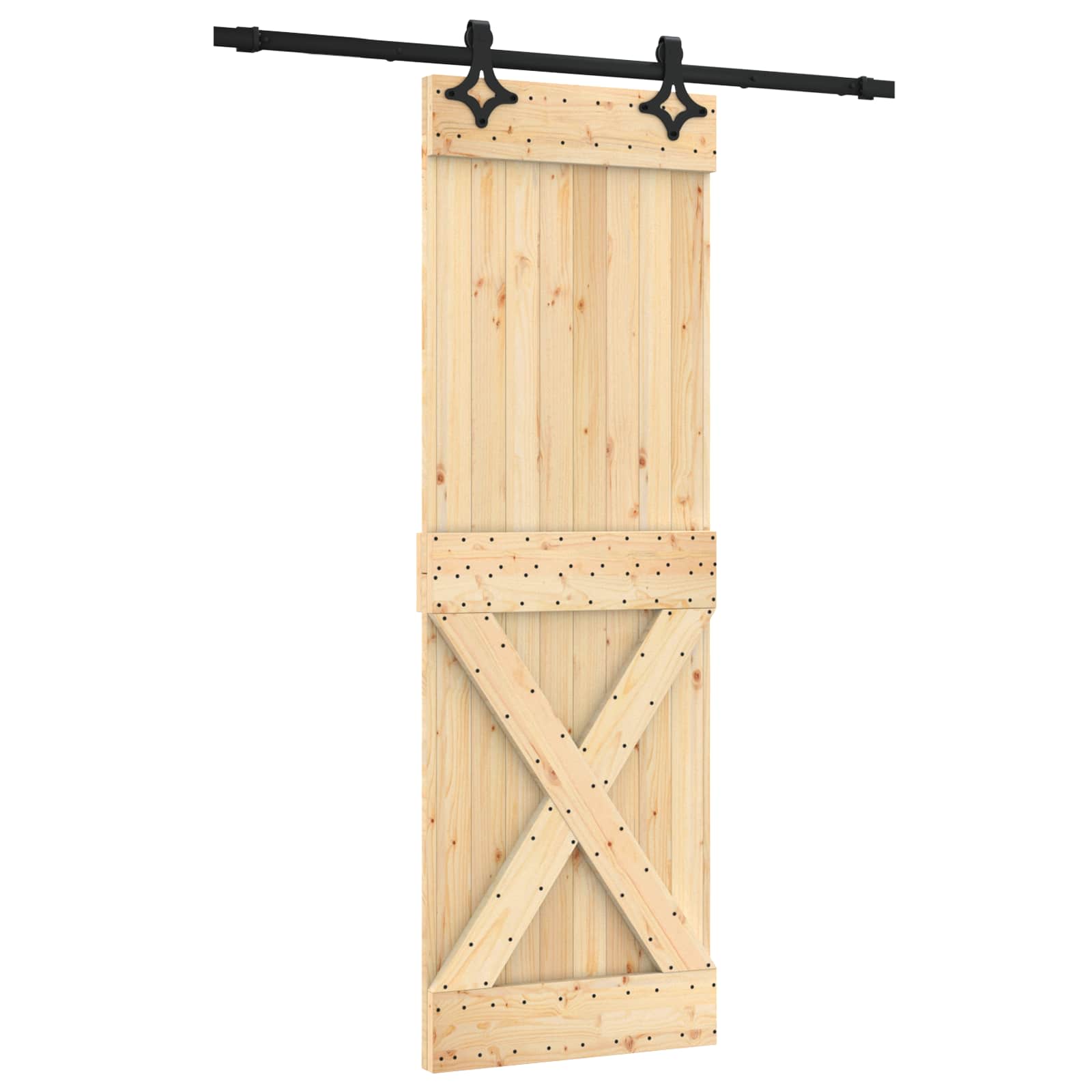 Sliding Door Natural and Black 70 x 210 cm Solid Pine Wood