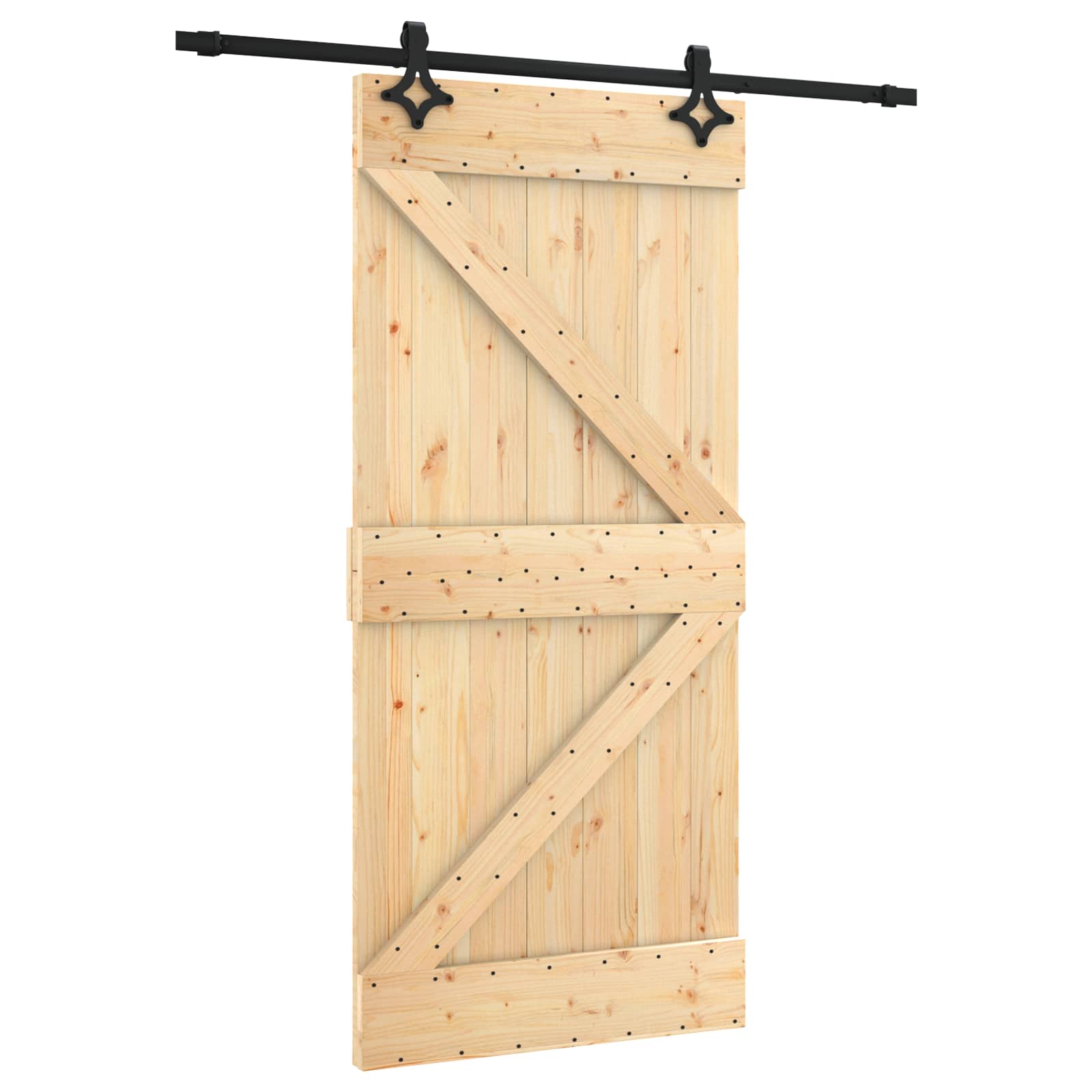 Sliding Door Natural and Black 95 x 210 cm Solid Pine Wood