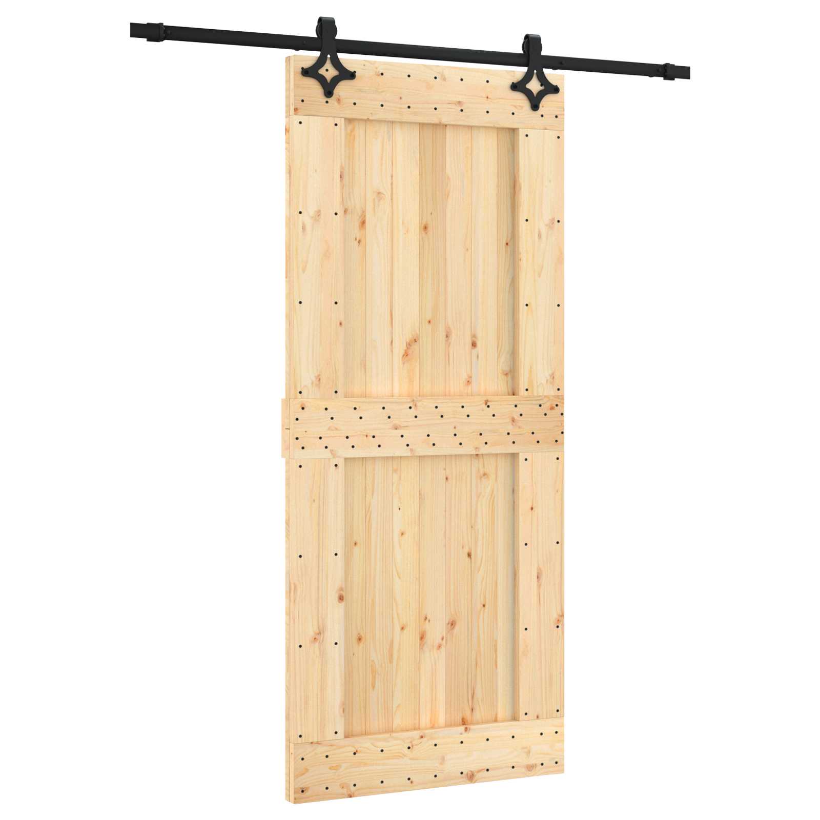 Sliding Door Natural and Black 90 x 210 cm Solid Pine Wood