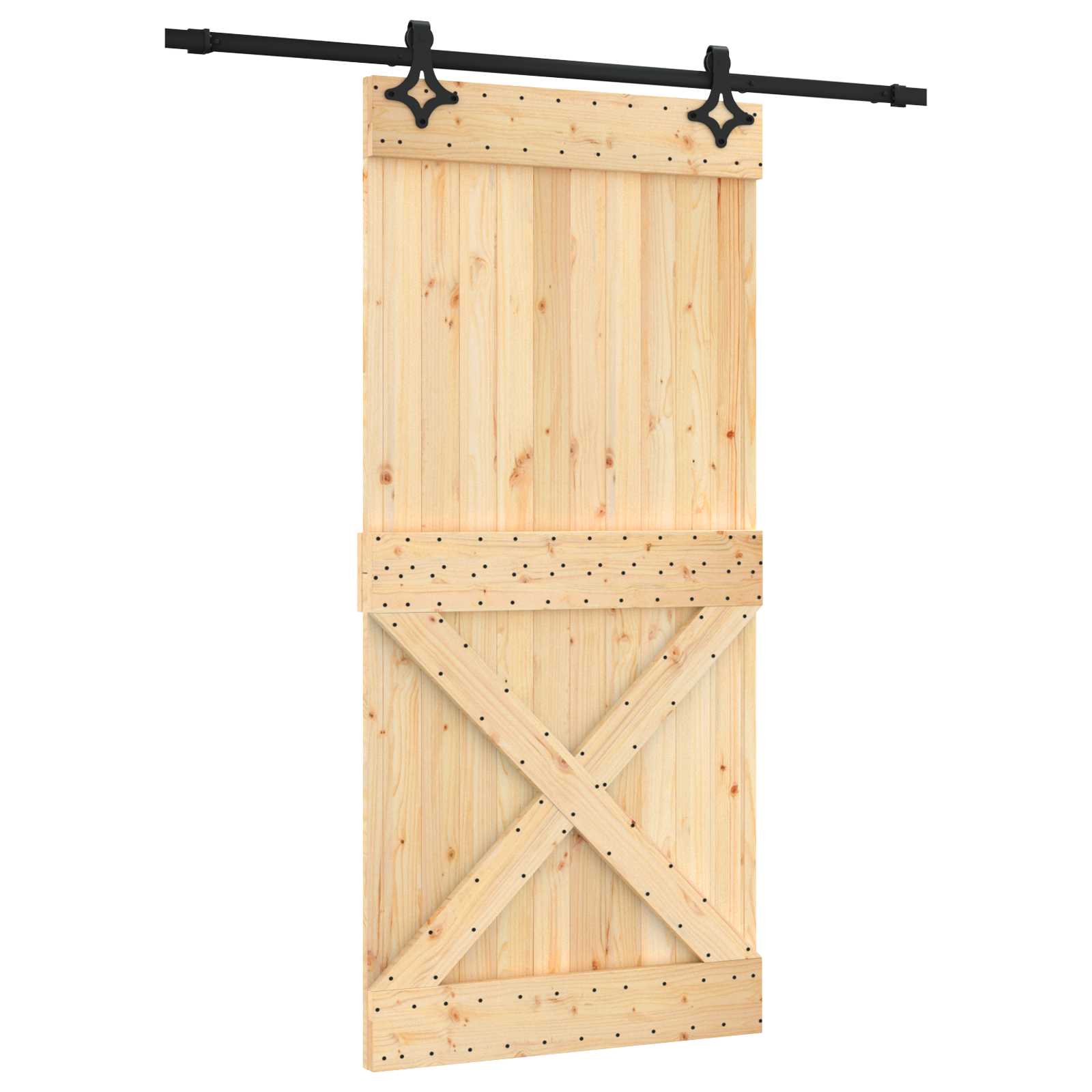 Sliding Door Natural and Black 95 x 210 cm Solid Pine Wood