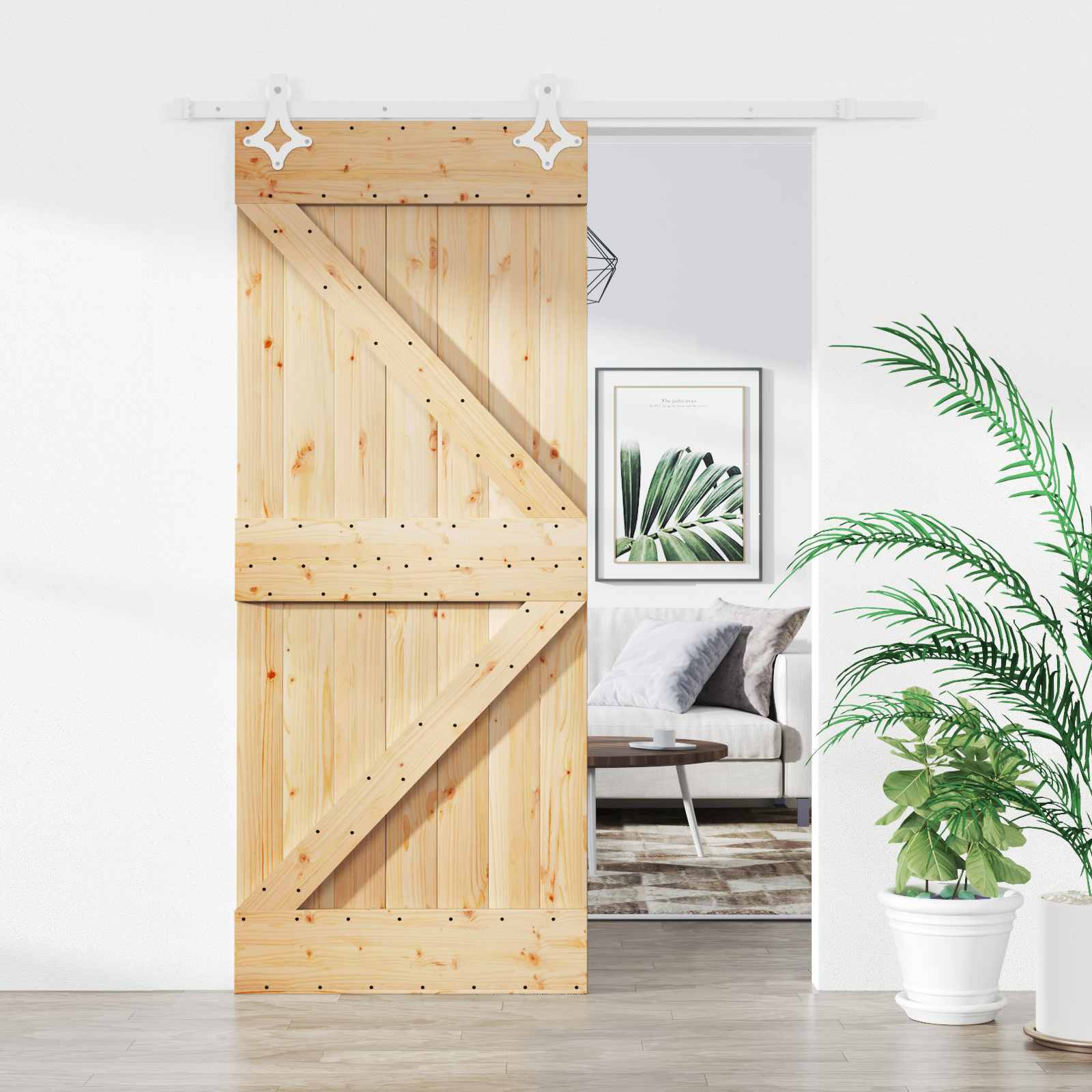 Sliding Door Natural and White 85 x 210 cm Solid Pine Wood