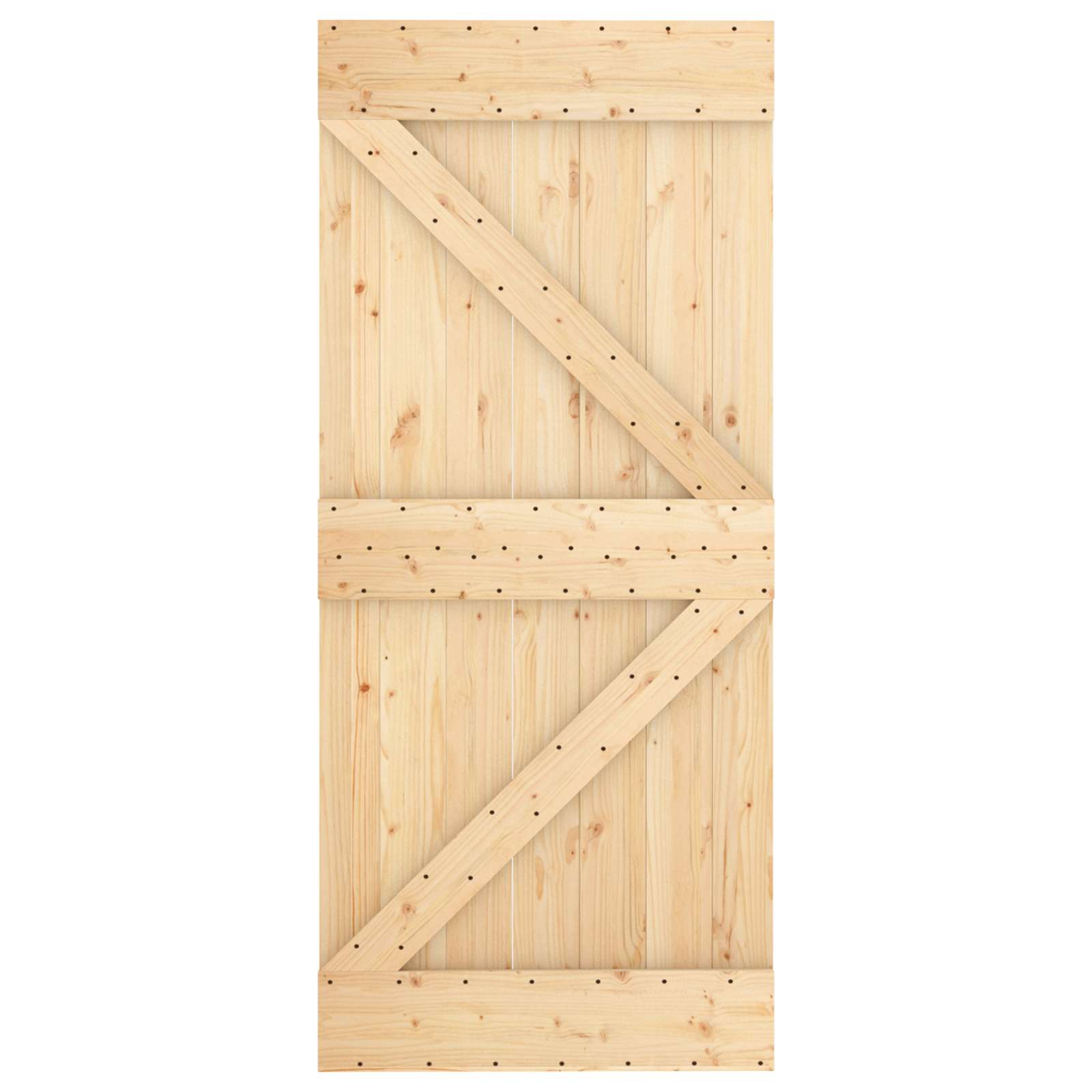 Sliding Door Natural and White 90 x 210 cm Solid Pine Wood