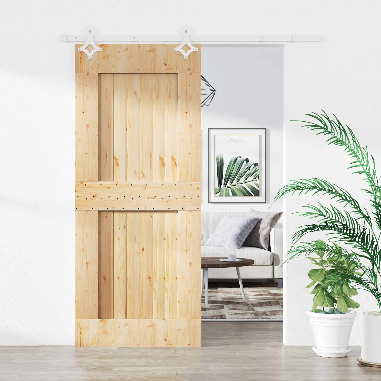 Sliding Door Natural and White 90 x 210 cm Solid Pine Wood