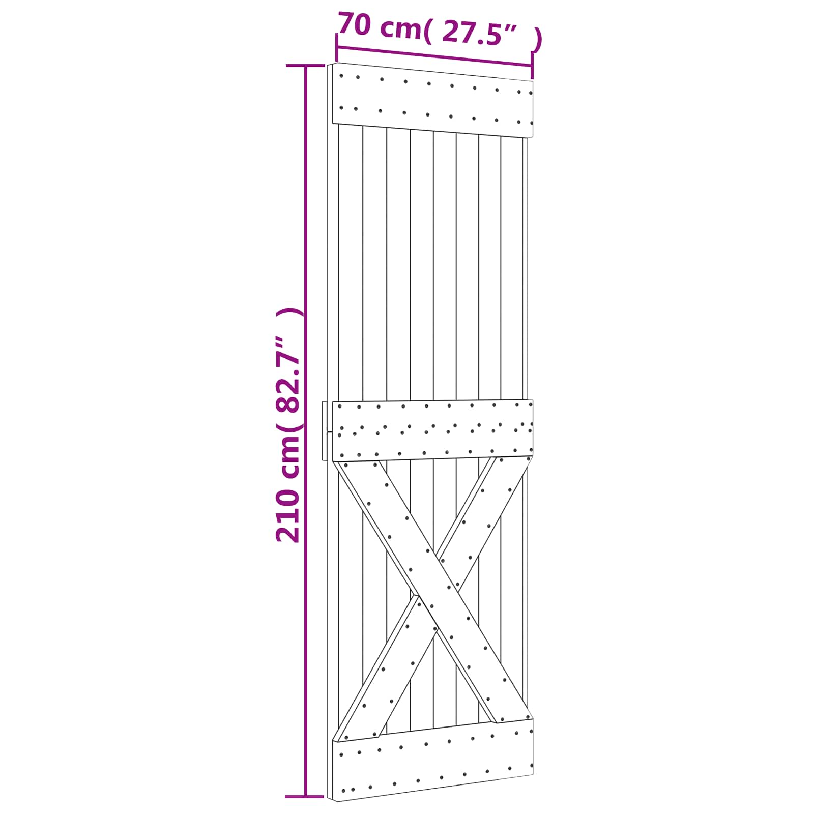 Sliding Door Natural and White 70 x 210 cm Solid Pine Wood
