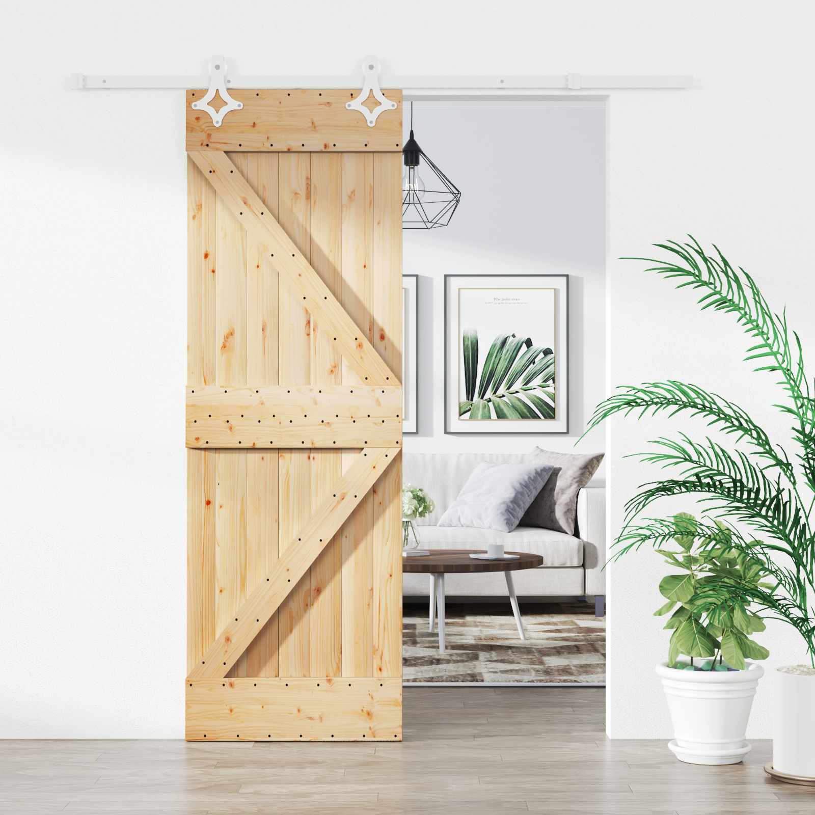 Sliding Door Natural and White 70 x 210 cm Solid Pine Wood