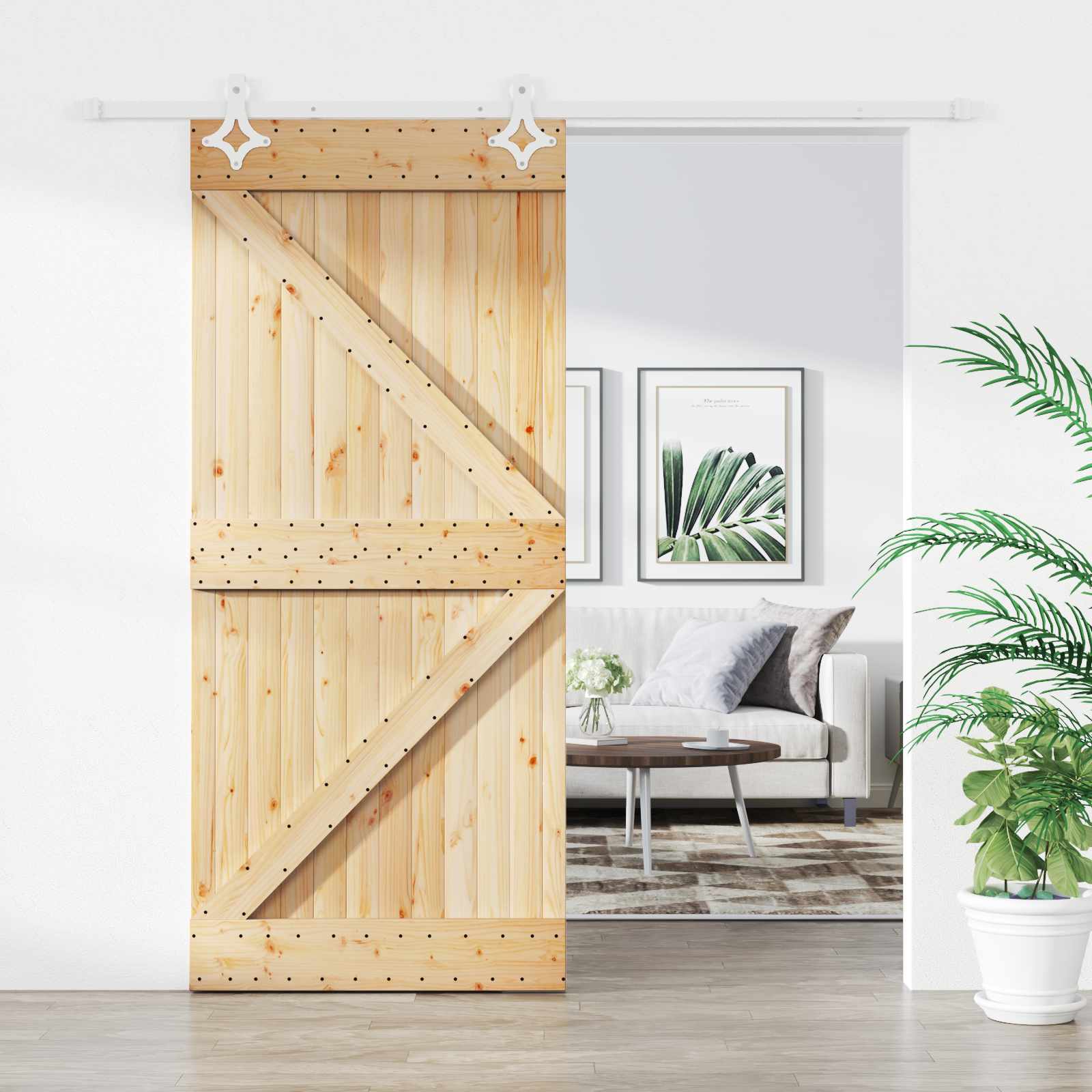 Sliding Door Natural and White 100 x 210 cm Solid Pine Wood