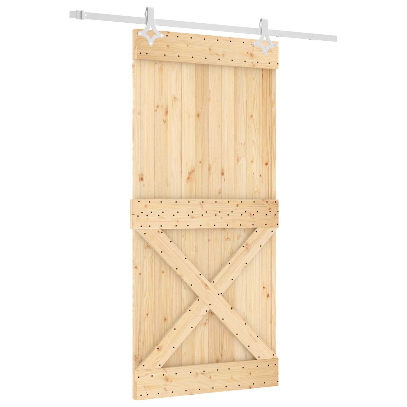 Sliding Door Natural and White 95 x 210 cm Solid Pine Wood