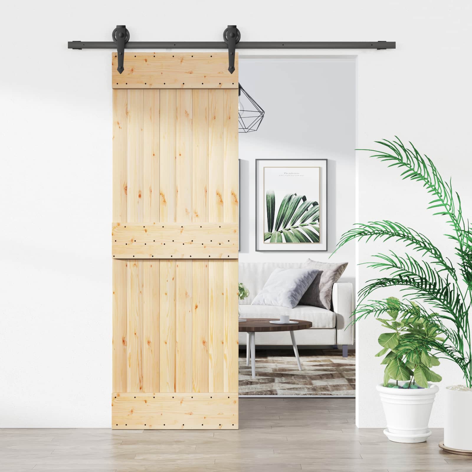 Sliding Door Natural and Black 70 x 210 cm Solid Pine Wood