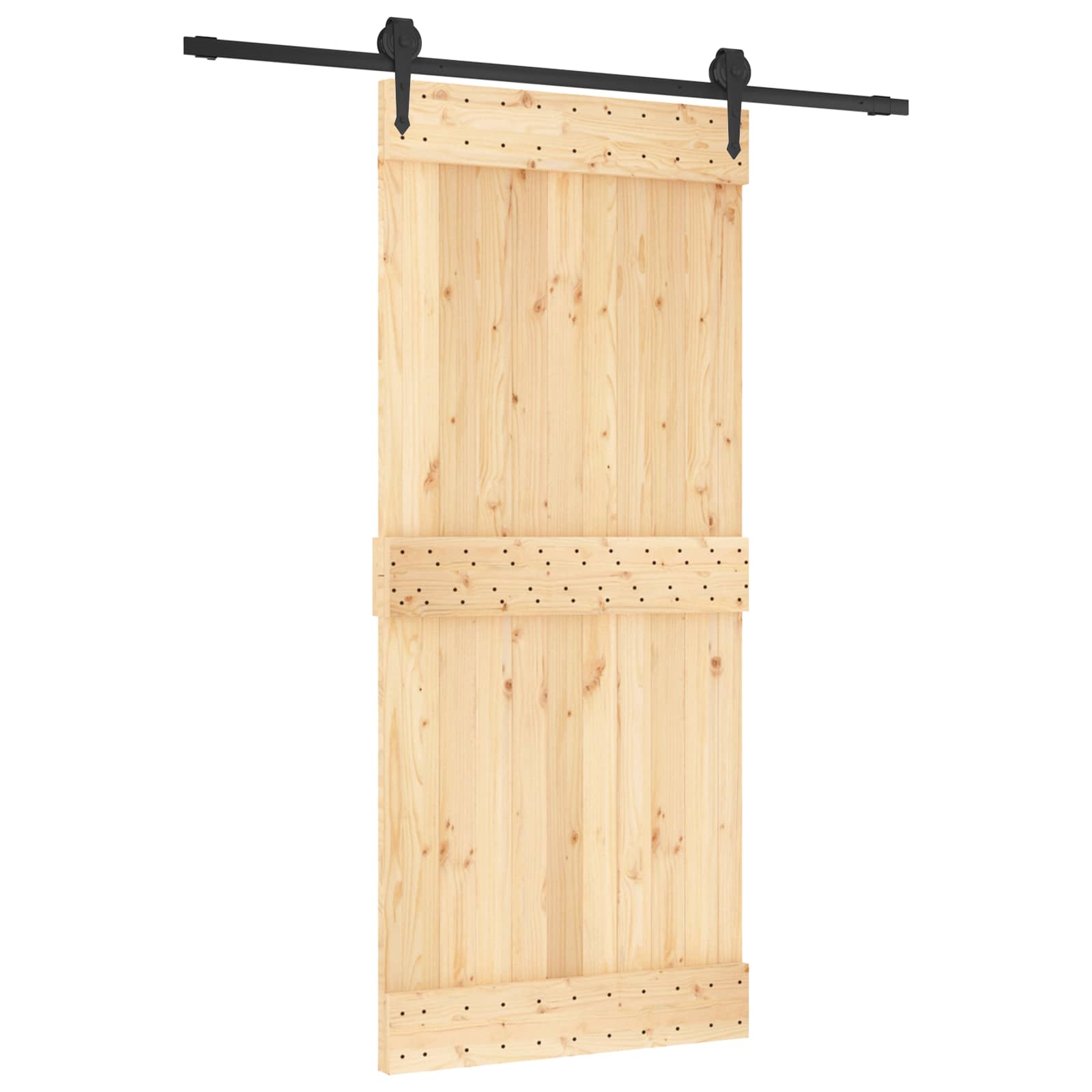 Sliding Door Natural and Black 90 x 210 cm Solid Pine Wood
