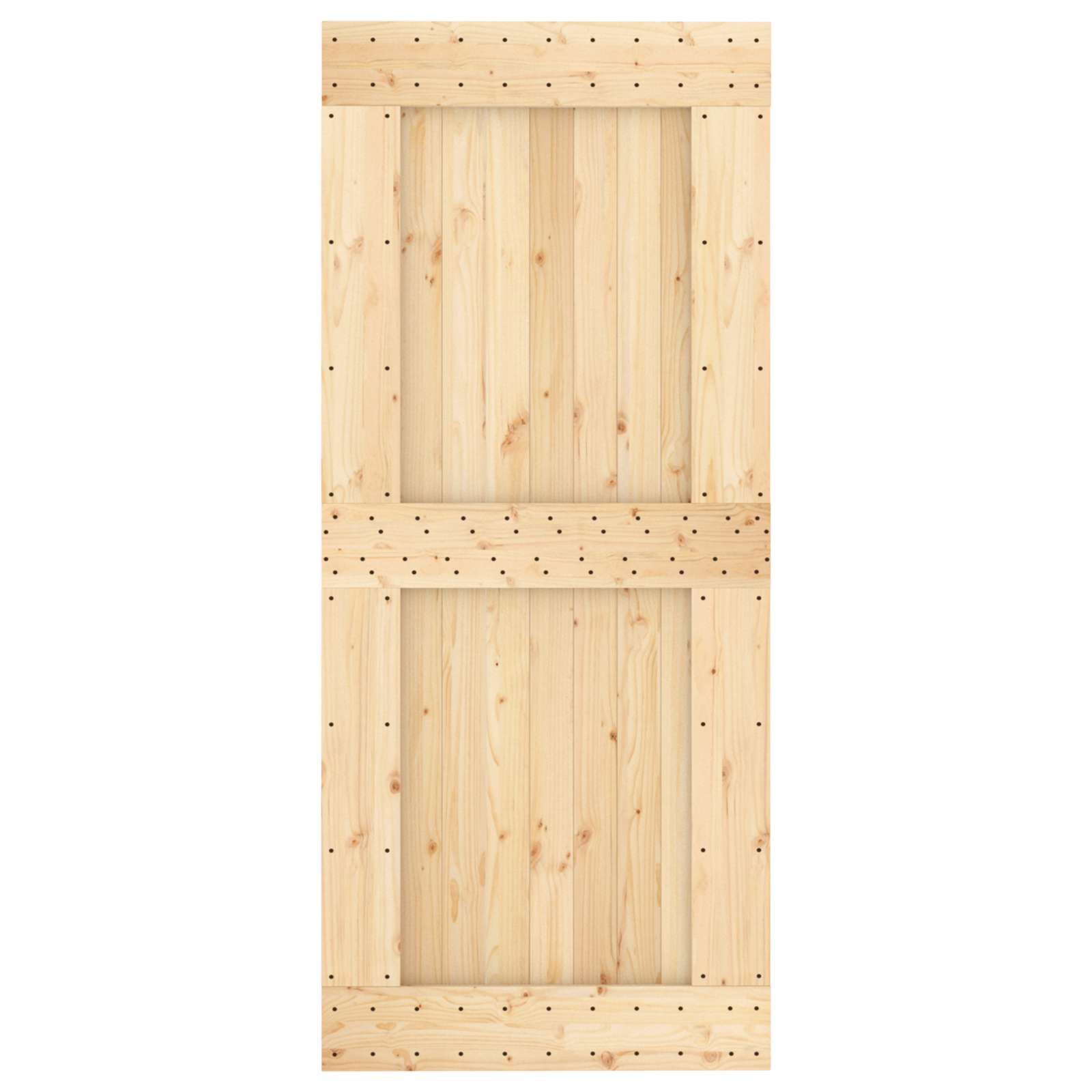 Sliding Door Natural and Black 90 x 210 cm Solid Pine Wood
