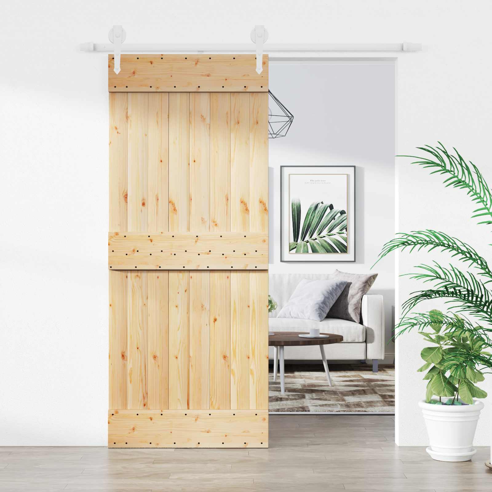Sliding Door Natural and White 85 x 210 cm Solid Pine Wood
