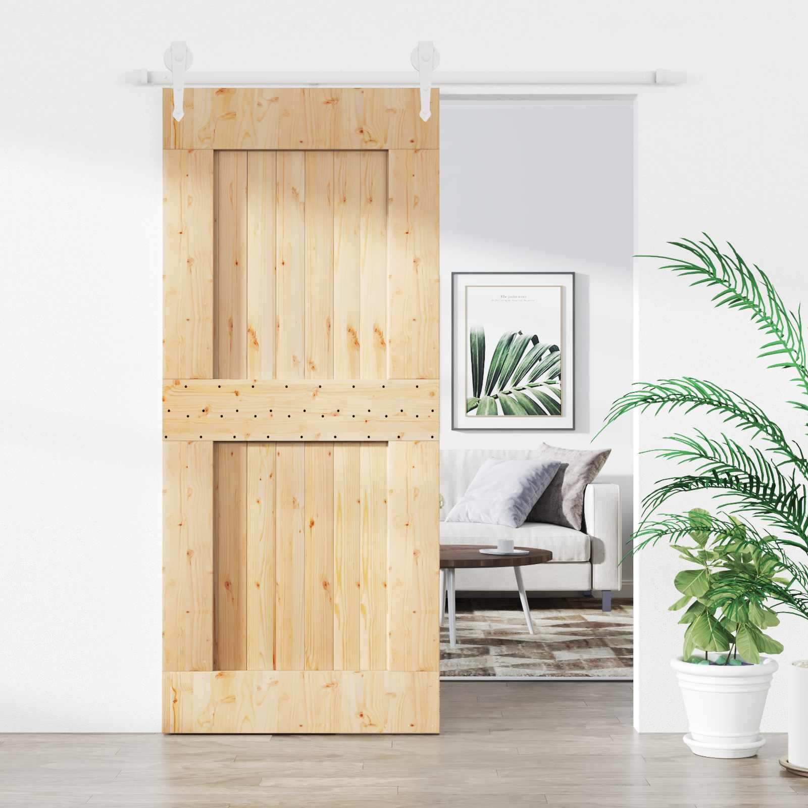 Sliding Door Natural and White 90 x 210 cm Solid Pine Wood