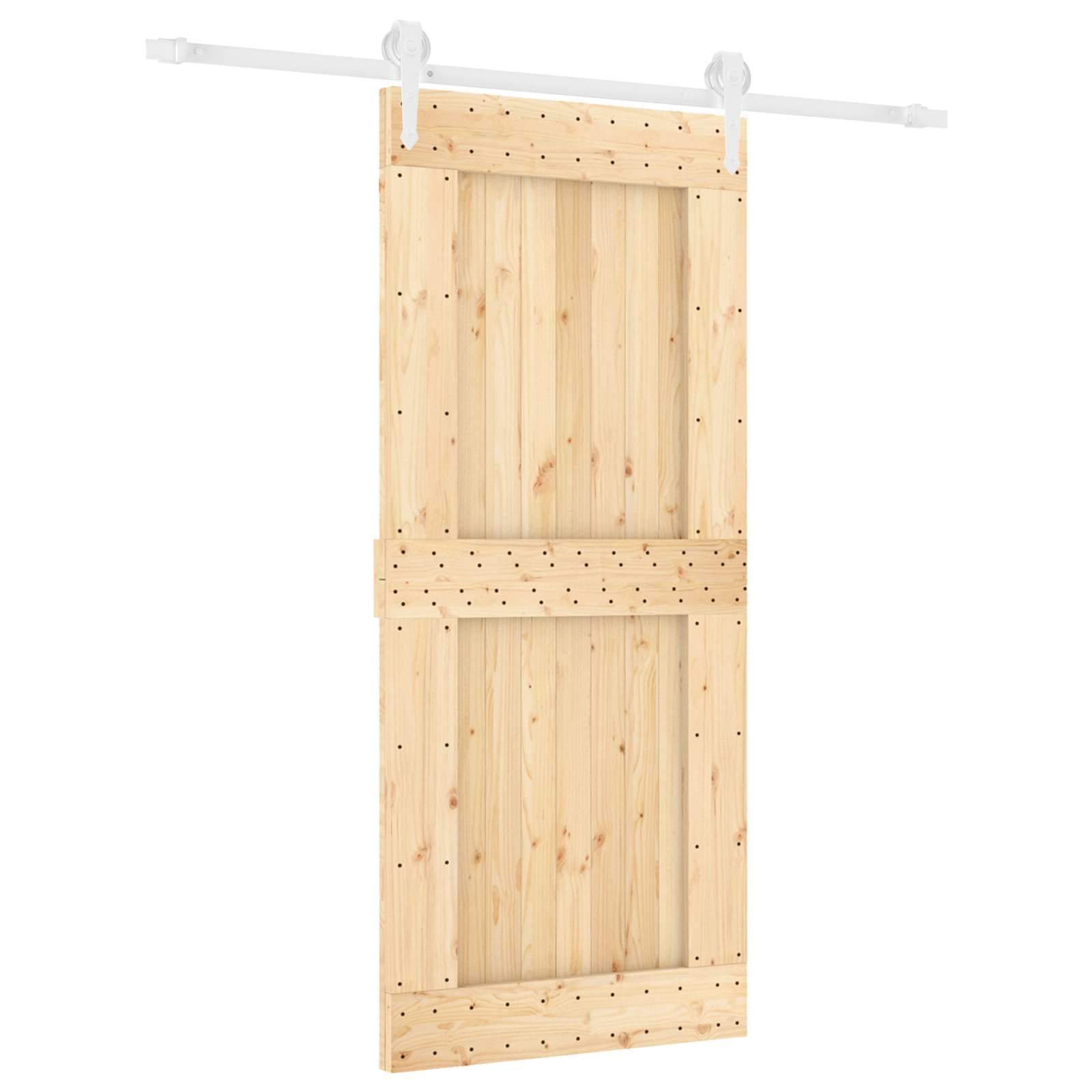 Sliding Door Natural and White 90 x 210 cm Solid Pine Wood