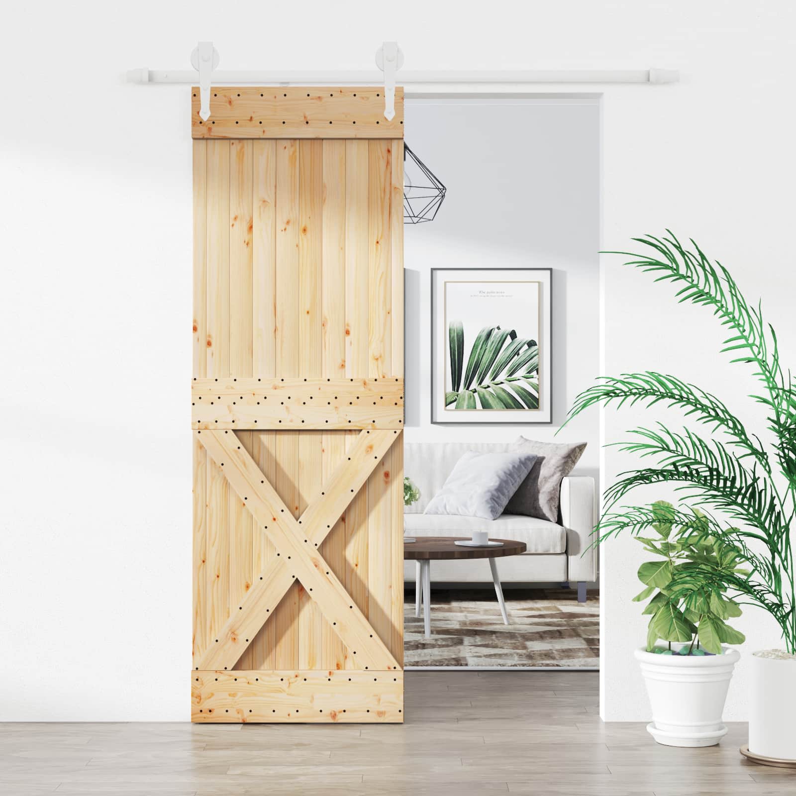 Sliding Door Natural and White 70 x 210 cm Solid Pine Wood