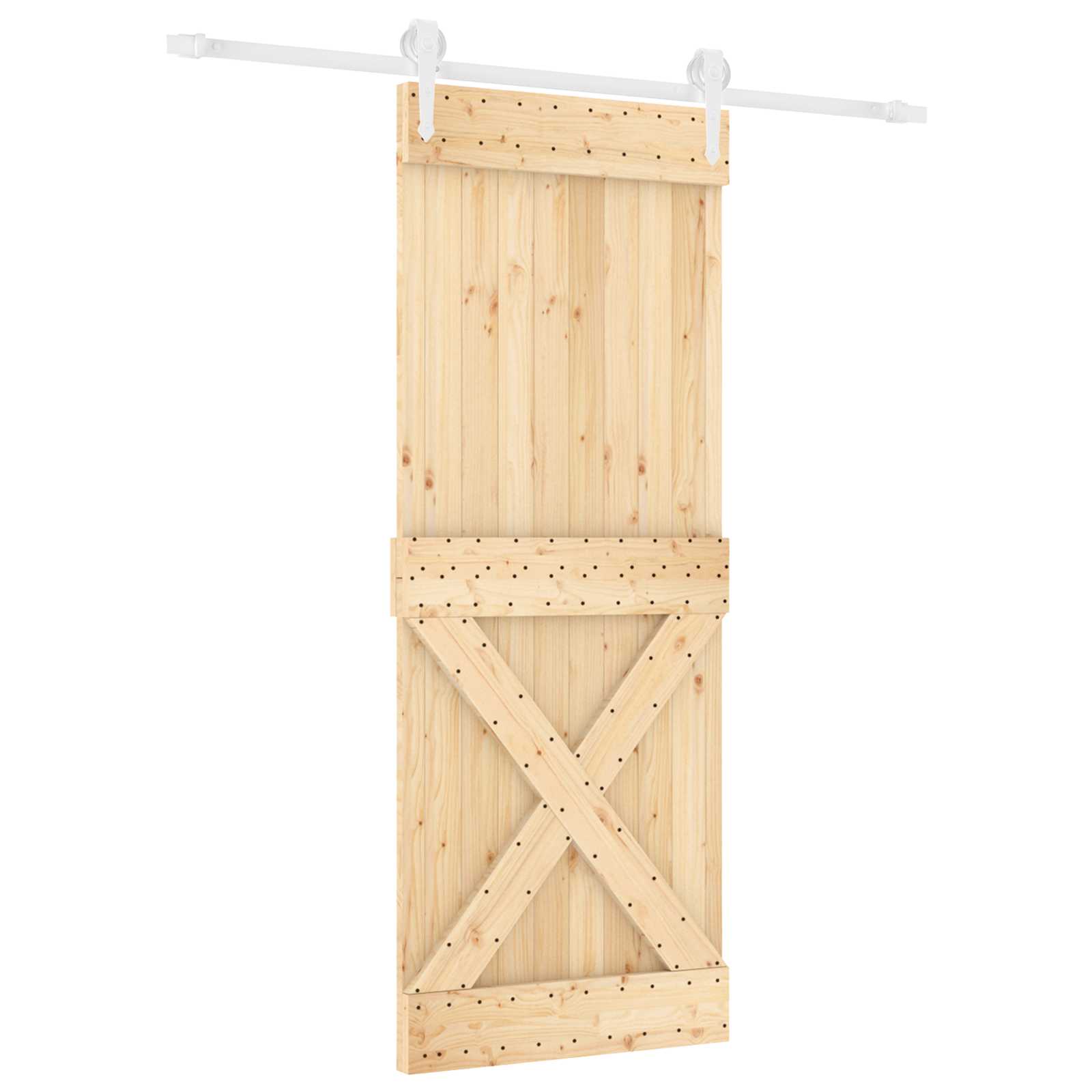 Sliding Door Natural and White 80 x 210 cm Solid Pine Wood