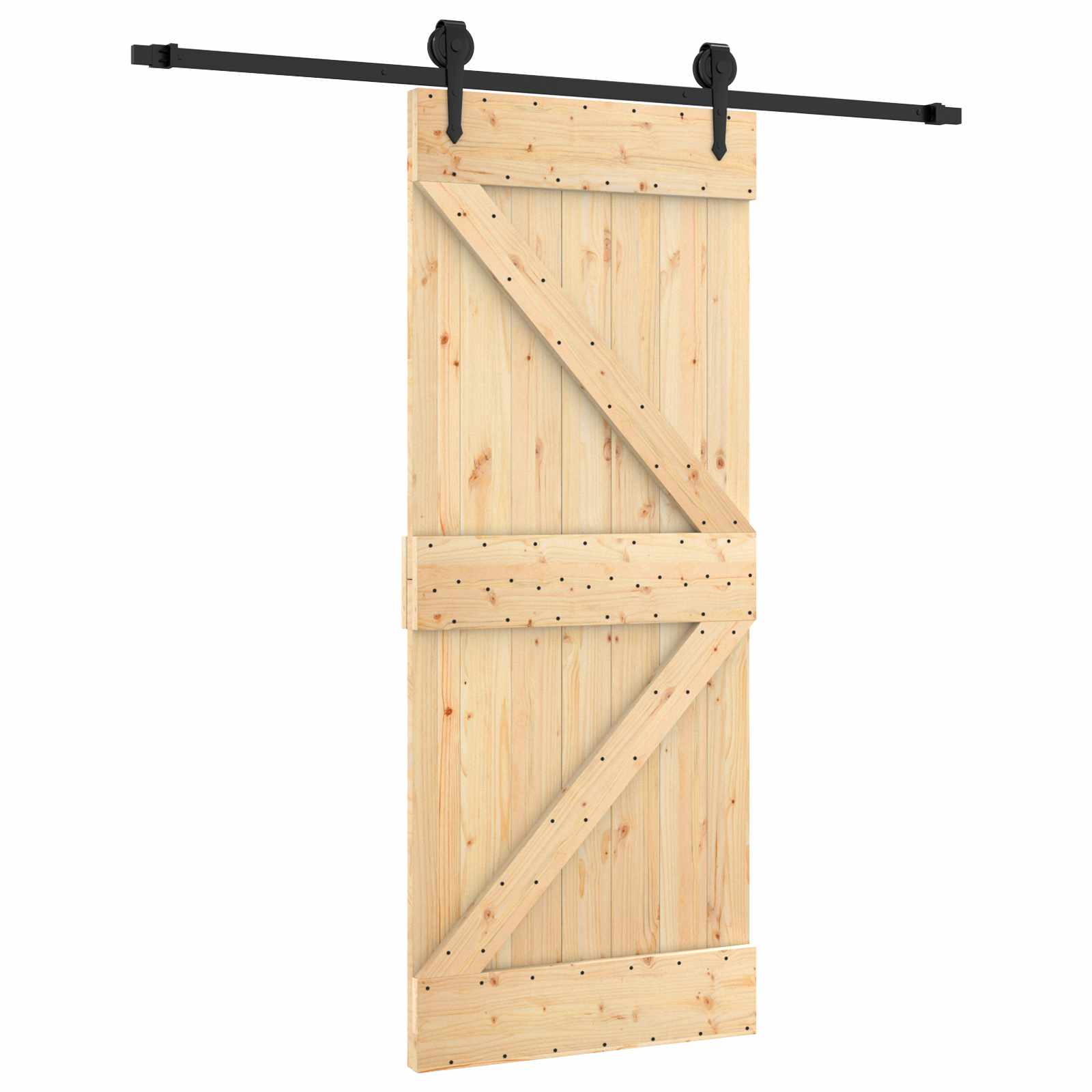 Sliding Door Natural and Black 85 x 210 cm Solid Pine Wood