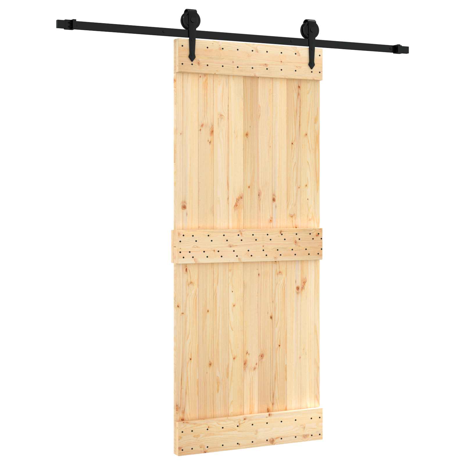 Sliding Door Natural and Black 85 x 210 cm Solid Pine Wood