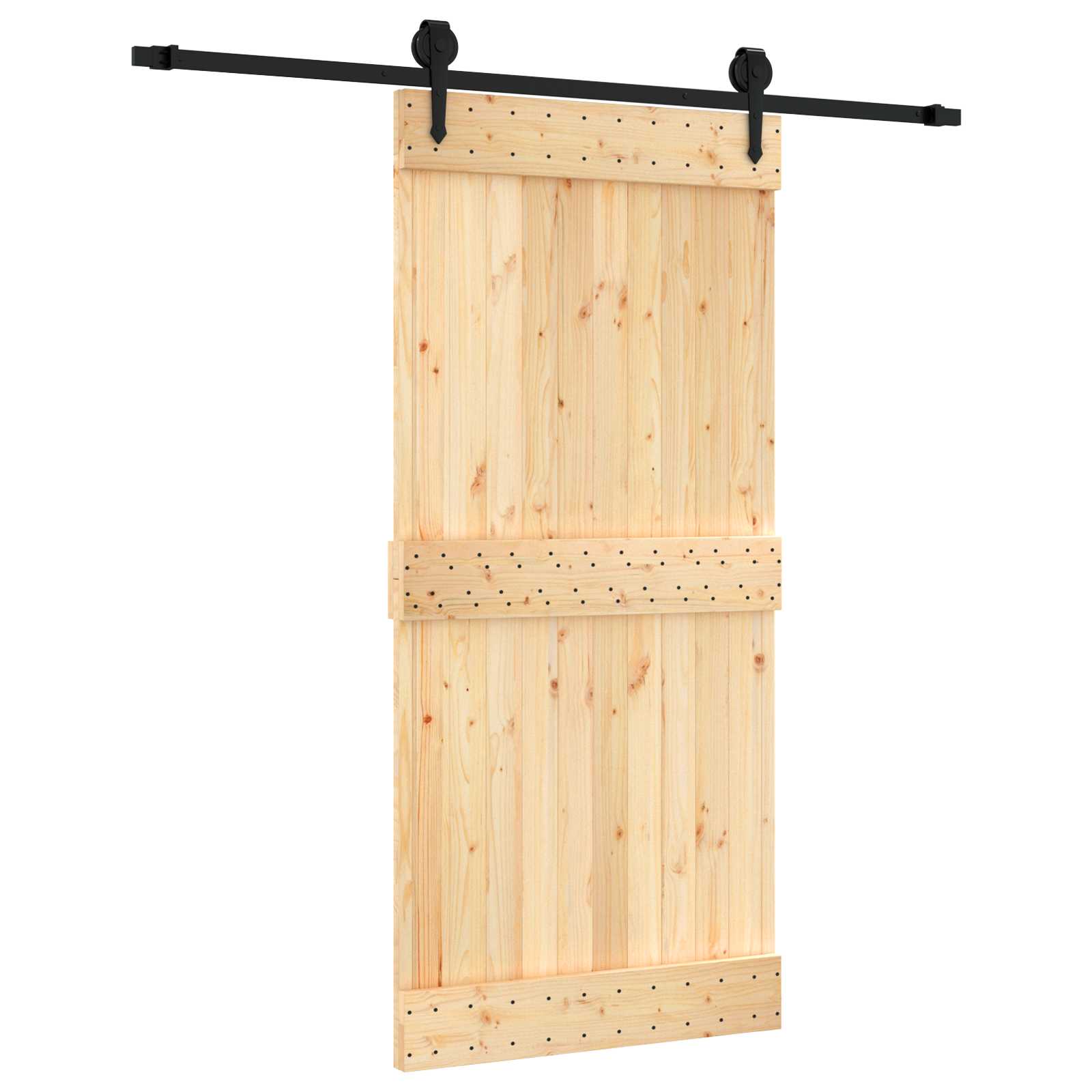 Sliding Door Natural and Black 95 x 210 cm Solid Pine Wood