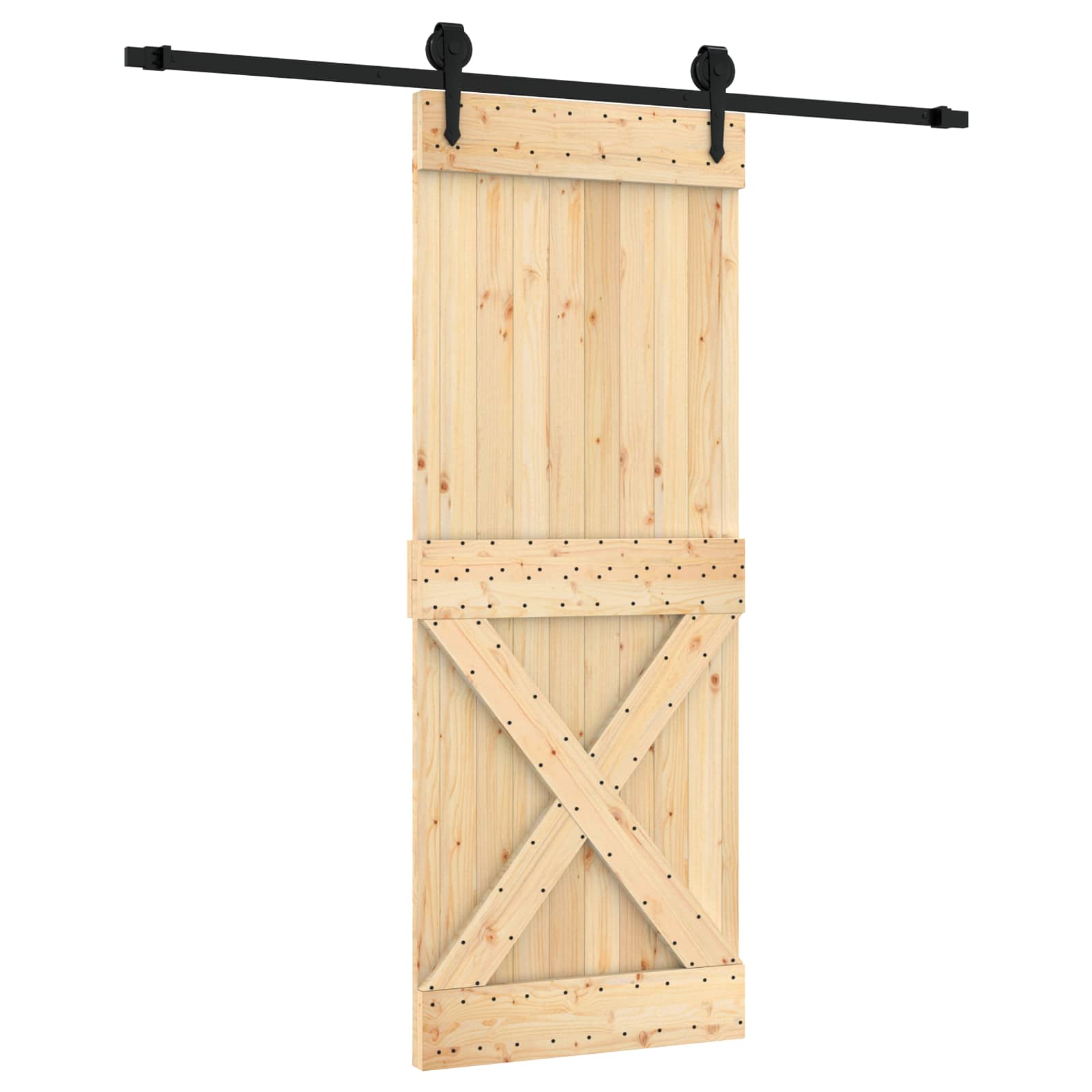 Sliding Door Natural and Black 80 x 210 cm Solid Pine Wood