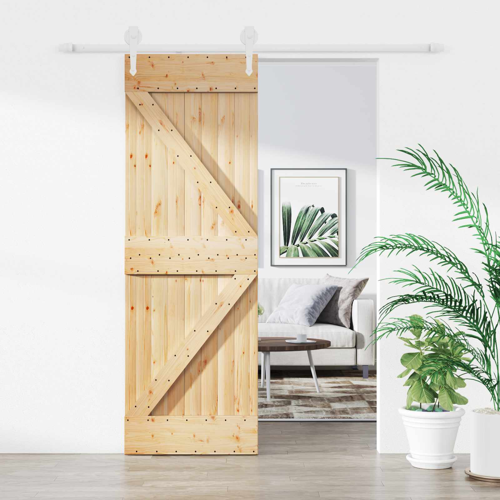 Sliding Door Natural and White 70 x 210 cm Solid Pine Wood