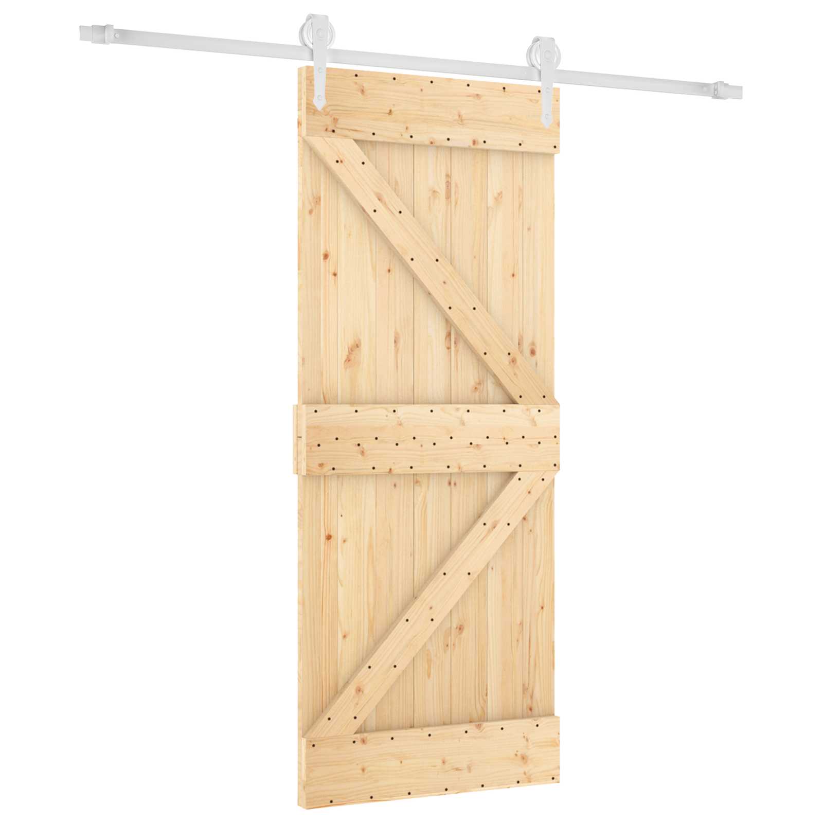 Sliding Door Natural and White 85 x 210 cm Solid Pine Wood