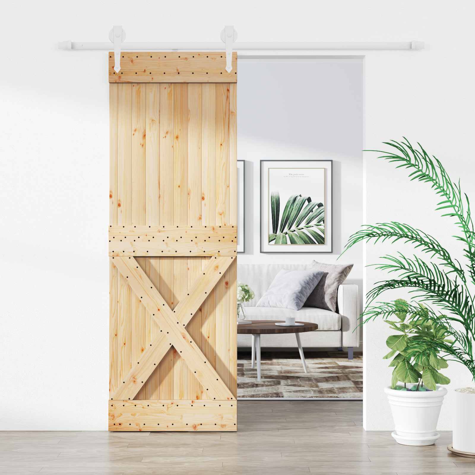 Sliding Door Natural and White 80 x 210 cm Solid Pine Wood