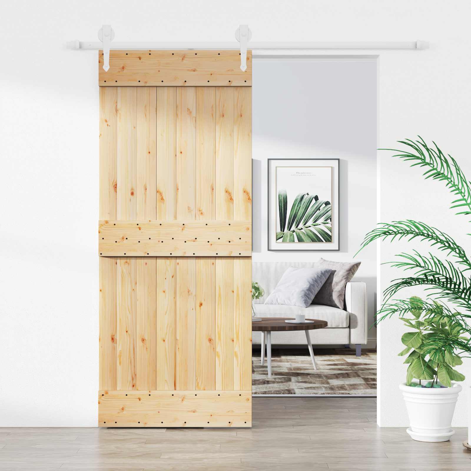 Sliding Door Natural and White 85 x 210 cm Solid Pine Wood
