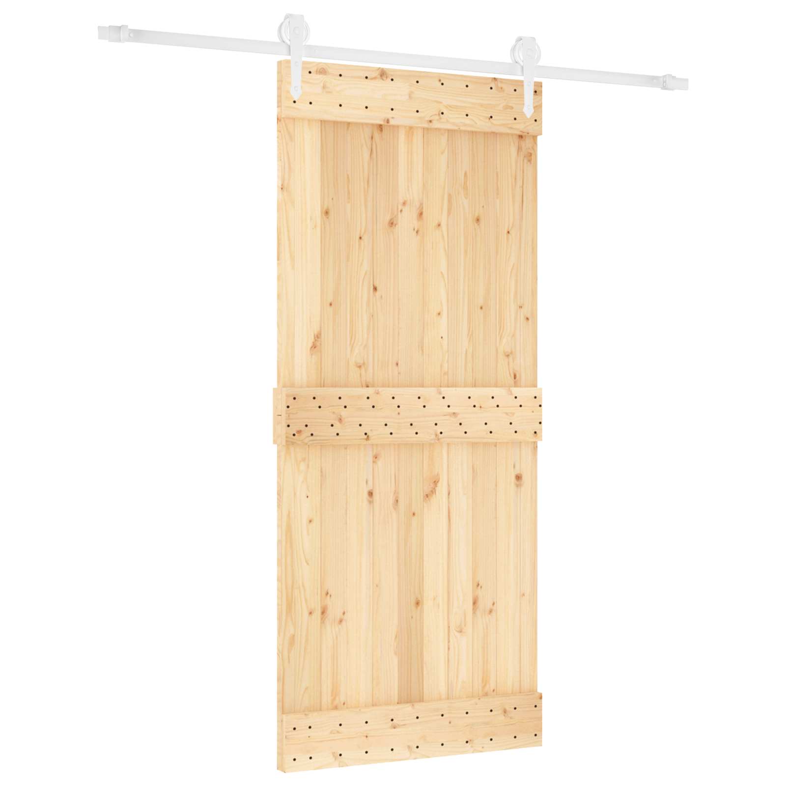 Sliding Door Natural and White 90 x 210 cm Solid Pine Wood